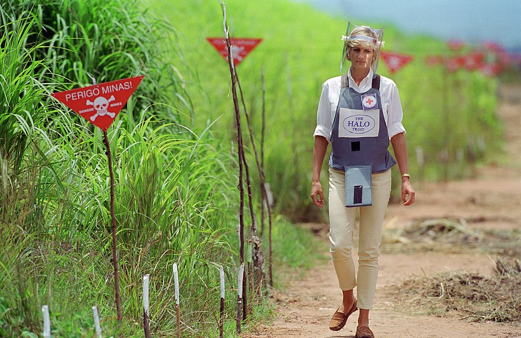 Diana, Princess of Wales wearing protective body armour and