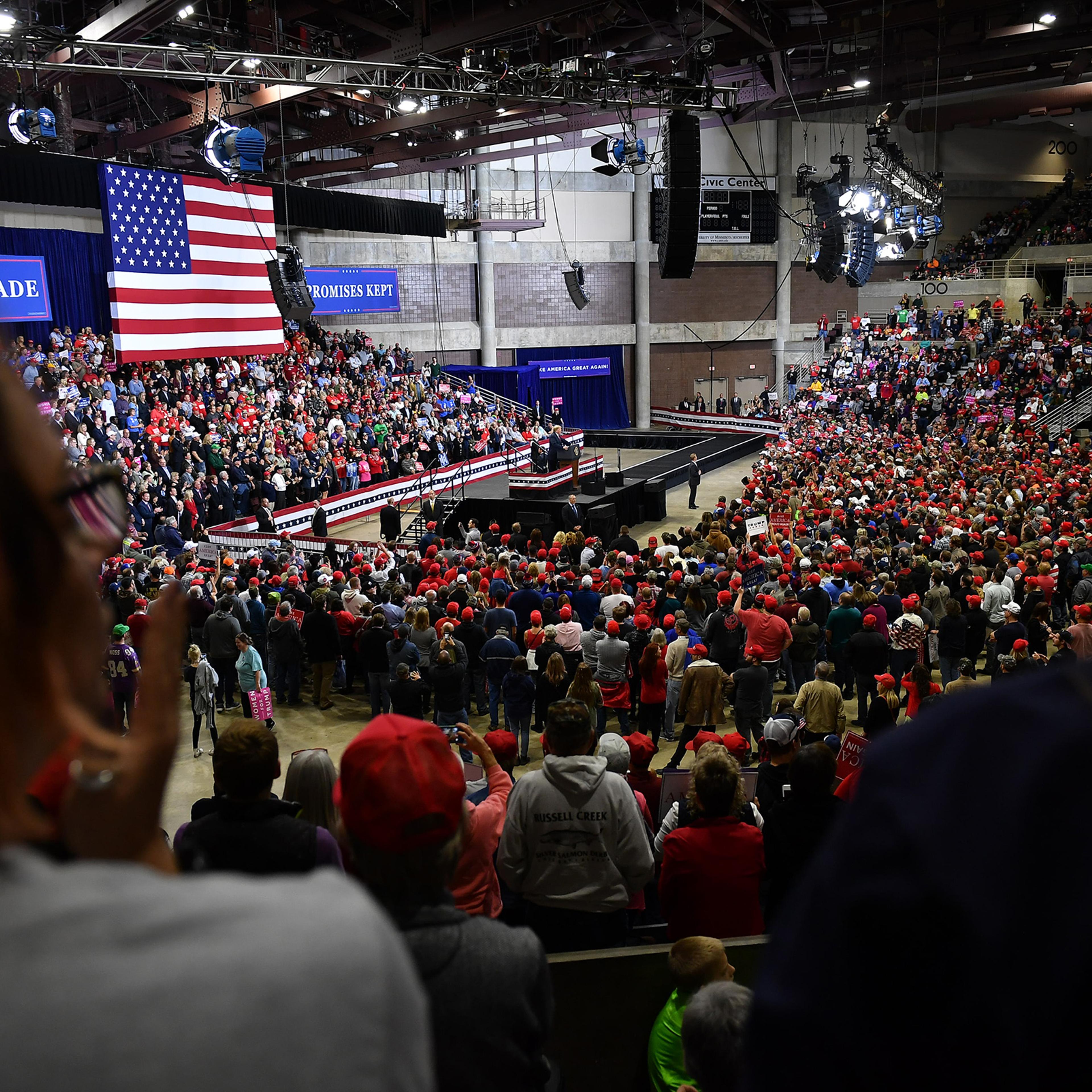 President Donald Trump speaks at a rally in the Mayo Civic Center in Rochester, Minn. on Oct. 4, 2018.