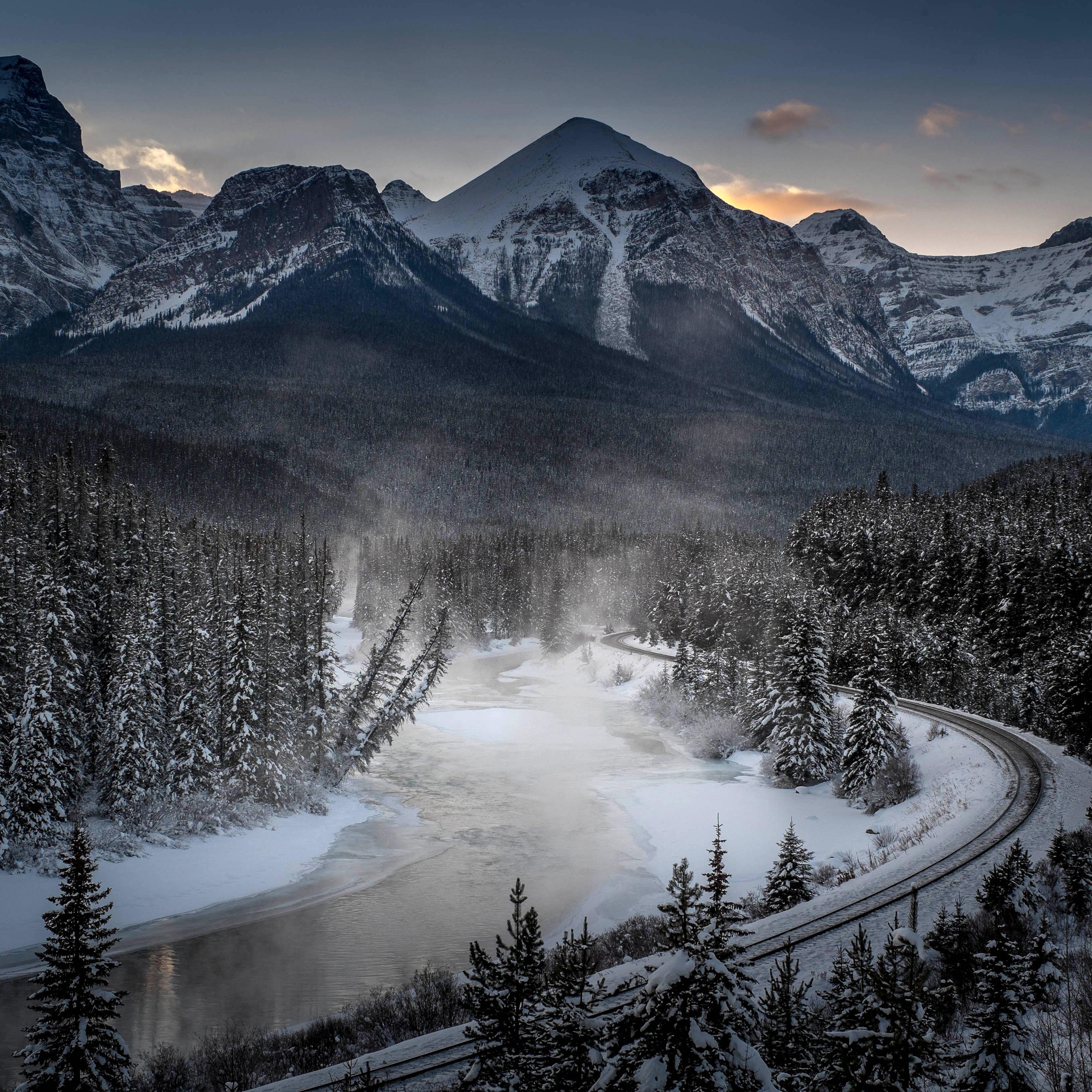The famous Morant's Curve, offering a beautiful view of the frozen Bow River and the Canadian Pacific Railway at Banff National Park near Lake Louise, Canada, on Dec. 6, 2013