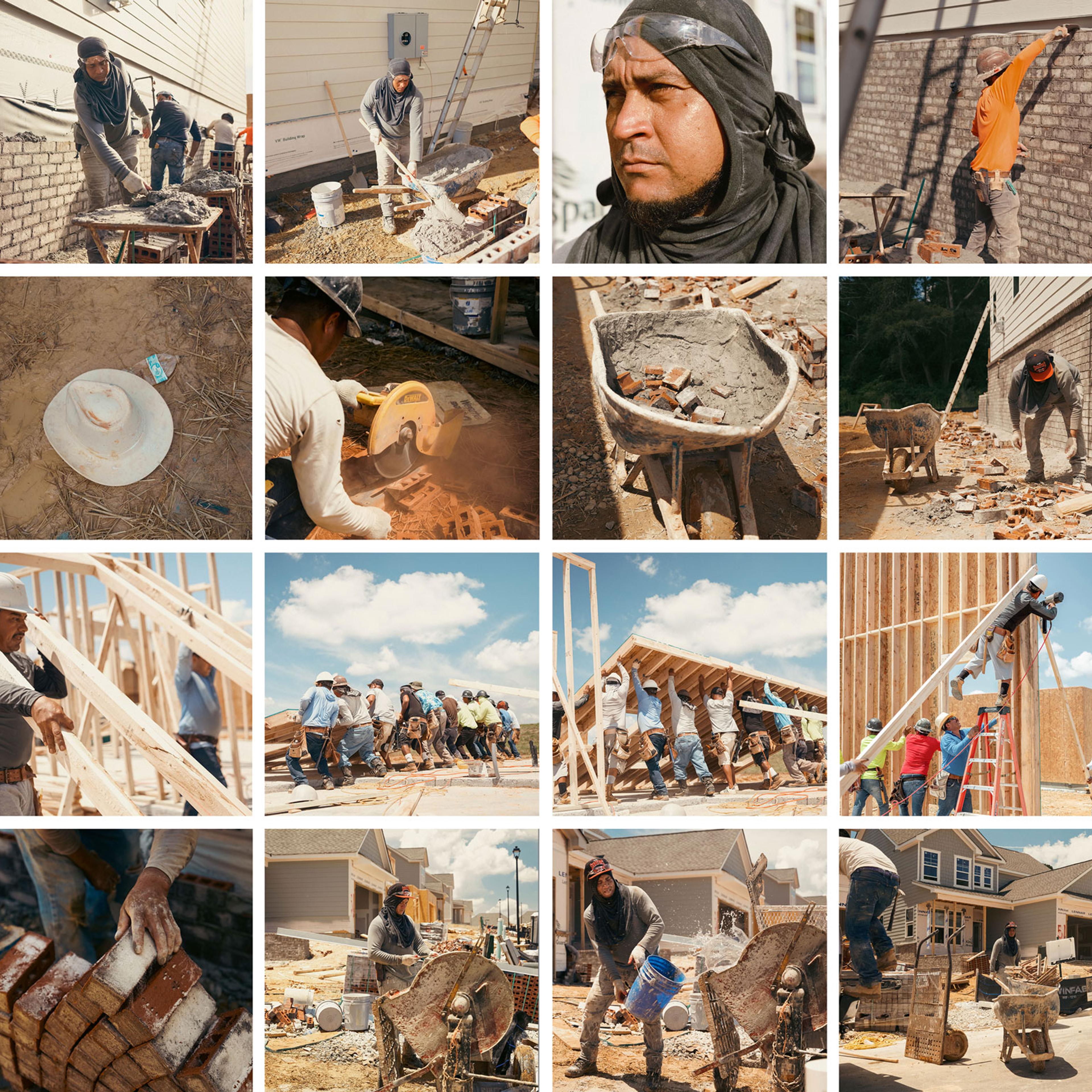 Construction workers toil in the heat working on a new subdivision being built in Loganville, Ga., in July 2023.