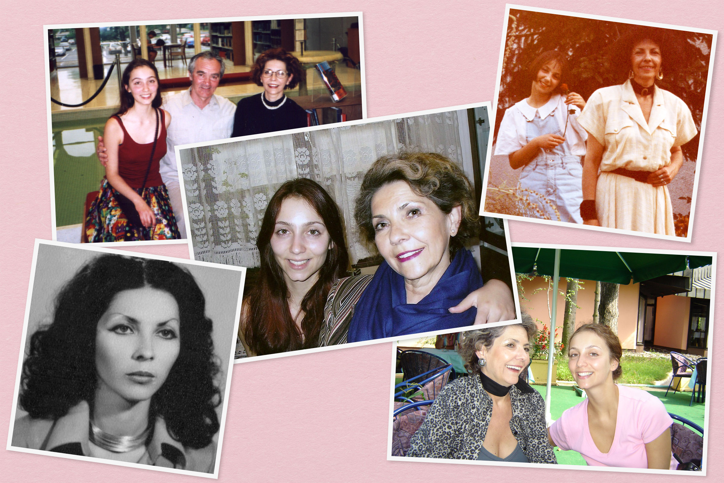 From Top Left, Clockwise: Nadja with her mother and father, 2000; Nadja and her mother, 2004; in Sarajevo, 1997; 2005; Nadja's mother in 1976