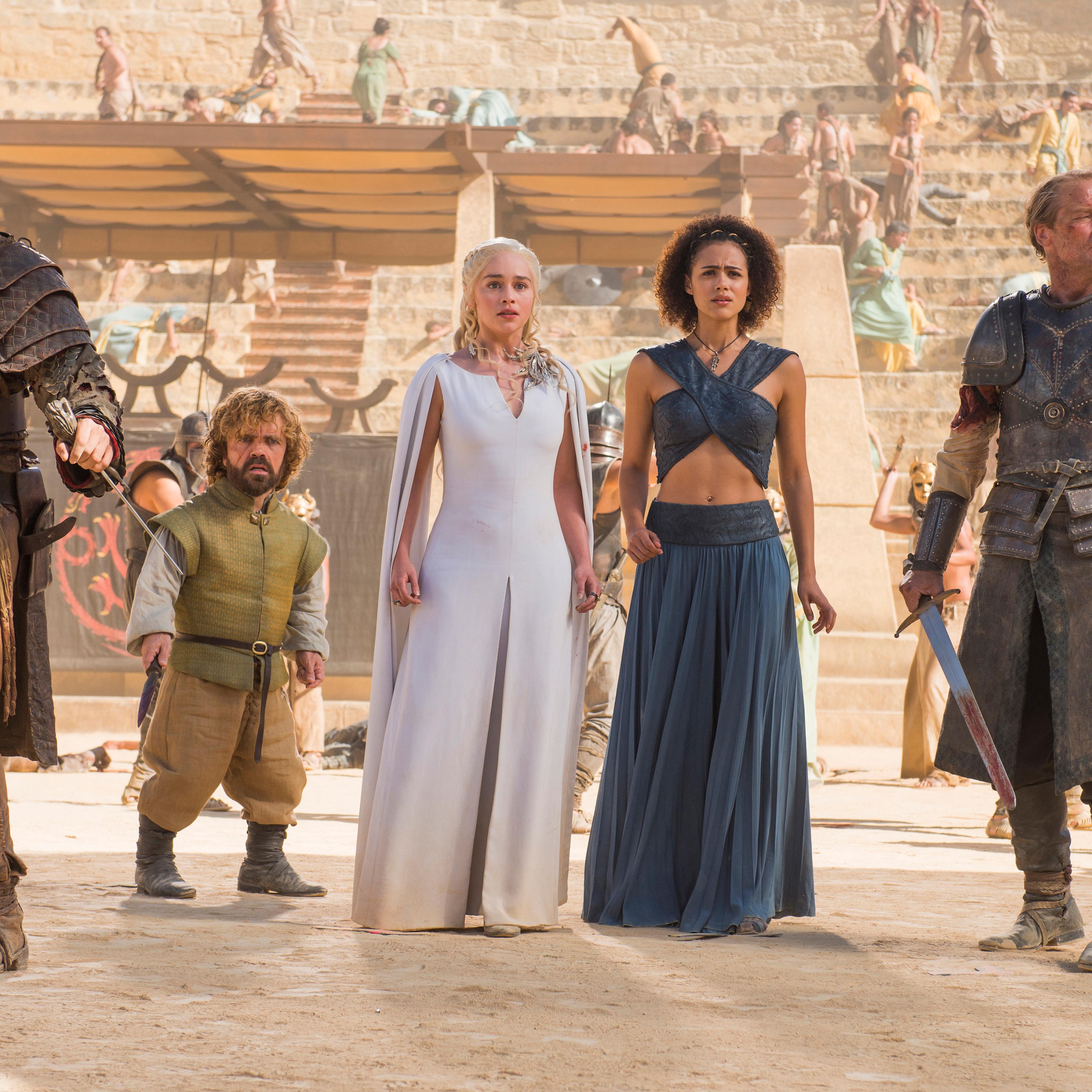 Michiel Huisman, Peter Dinklage, Emilia Clarke, Nathalie Emmanuel and Iain Glen in 'Game of Thrones'