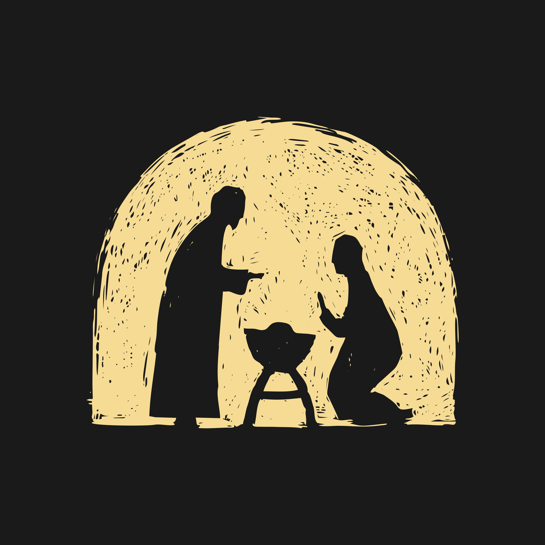 Nativity scene. Hand-drawn Mary and Joseph in a stable with the baby Jesus.
