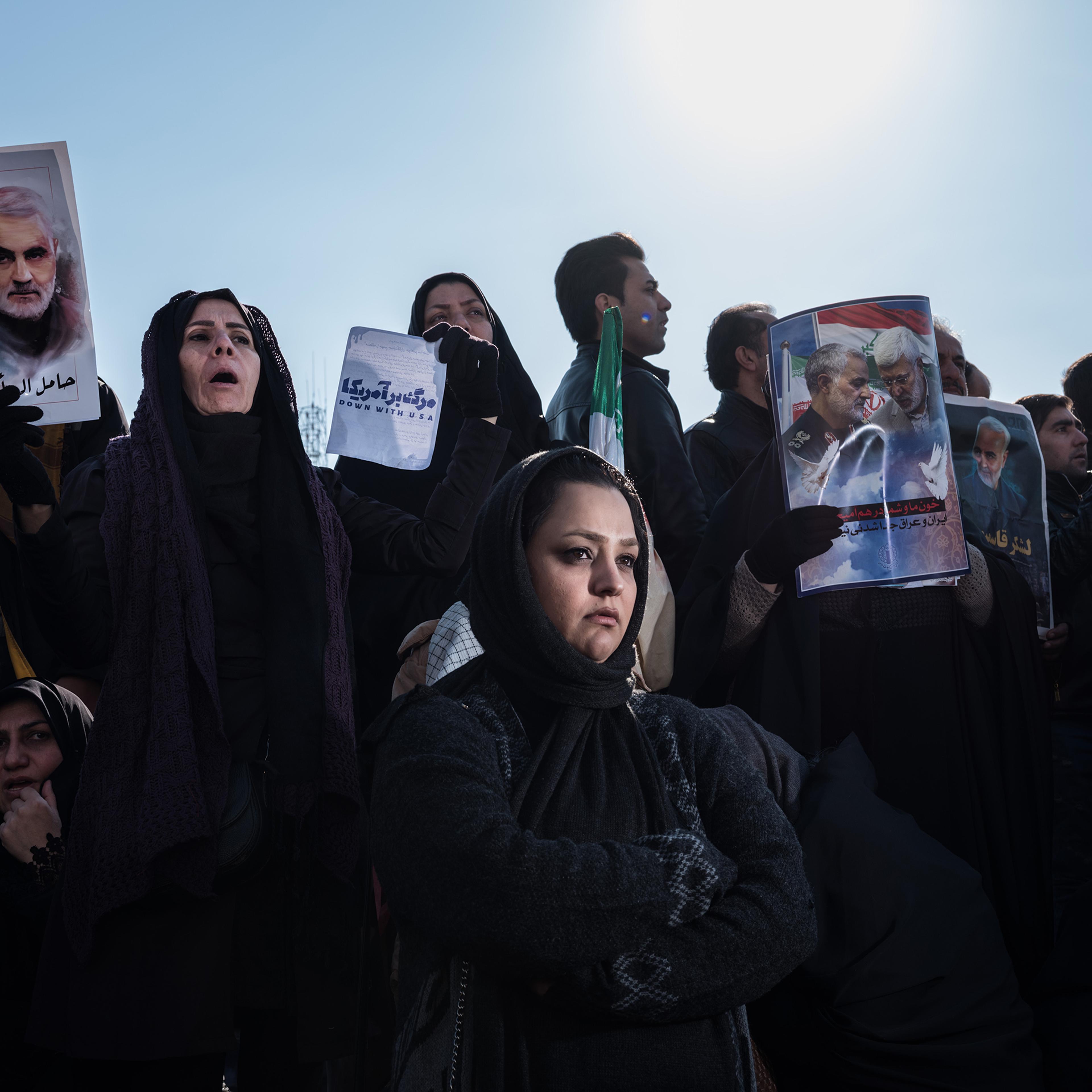 Iranians in Tehran on Jan. 6 publicly mourn the death of Major General Qasem Soleimani