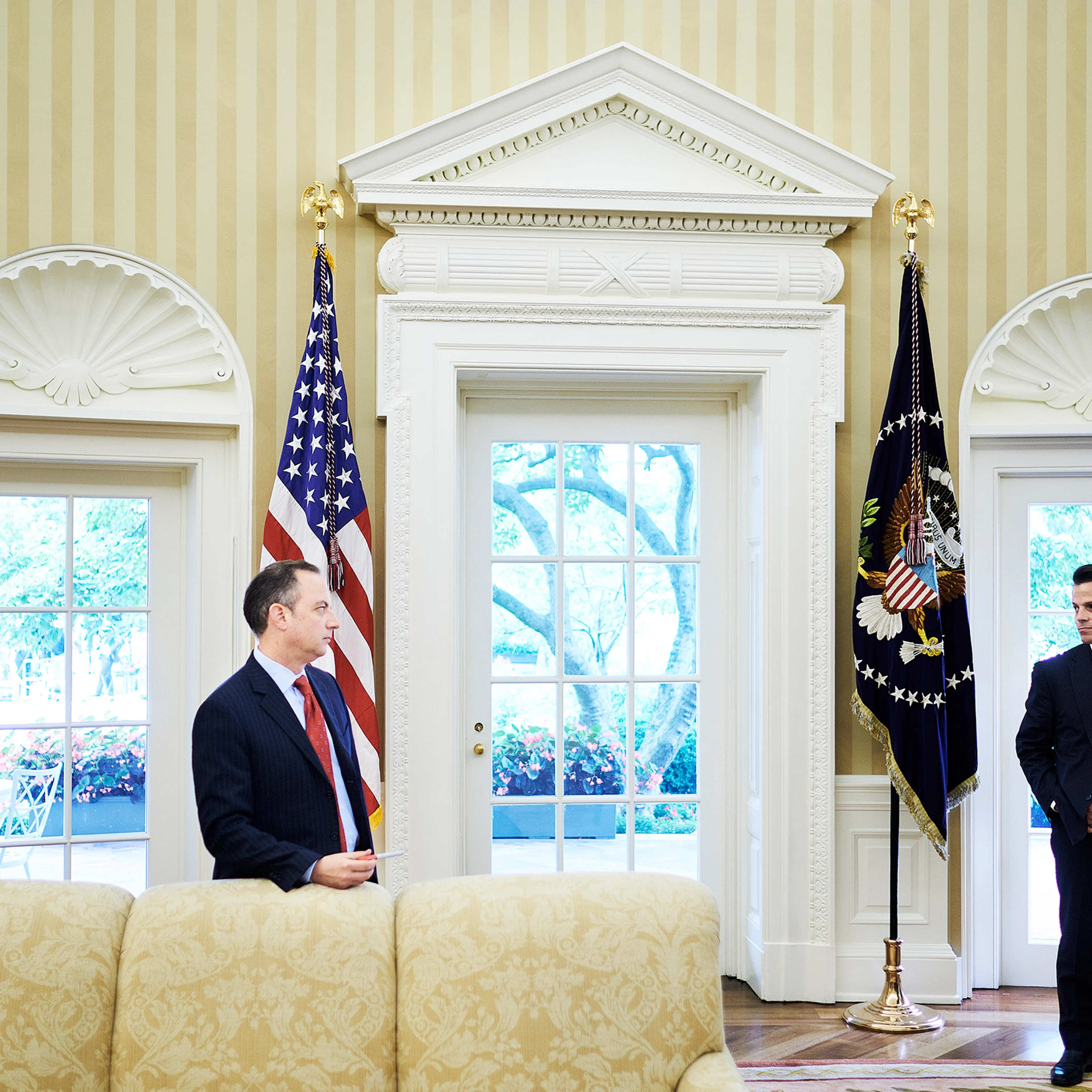 Reince Priebus, the Chief of Staff, and White House Communications Director Anthony Scaramucci in the Oval Office on July 25, 2017.