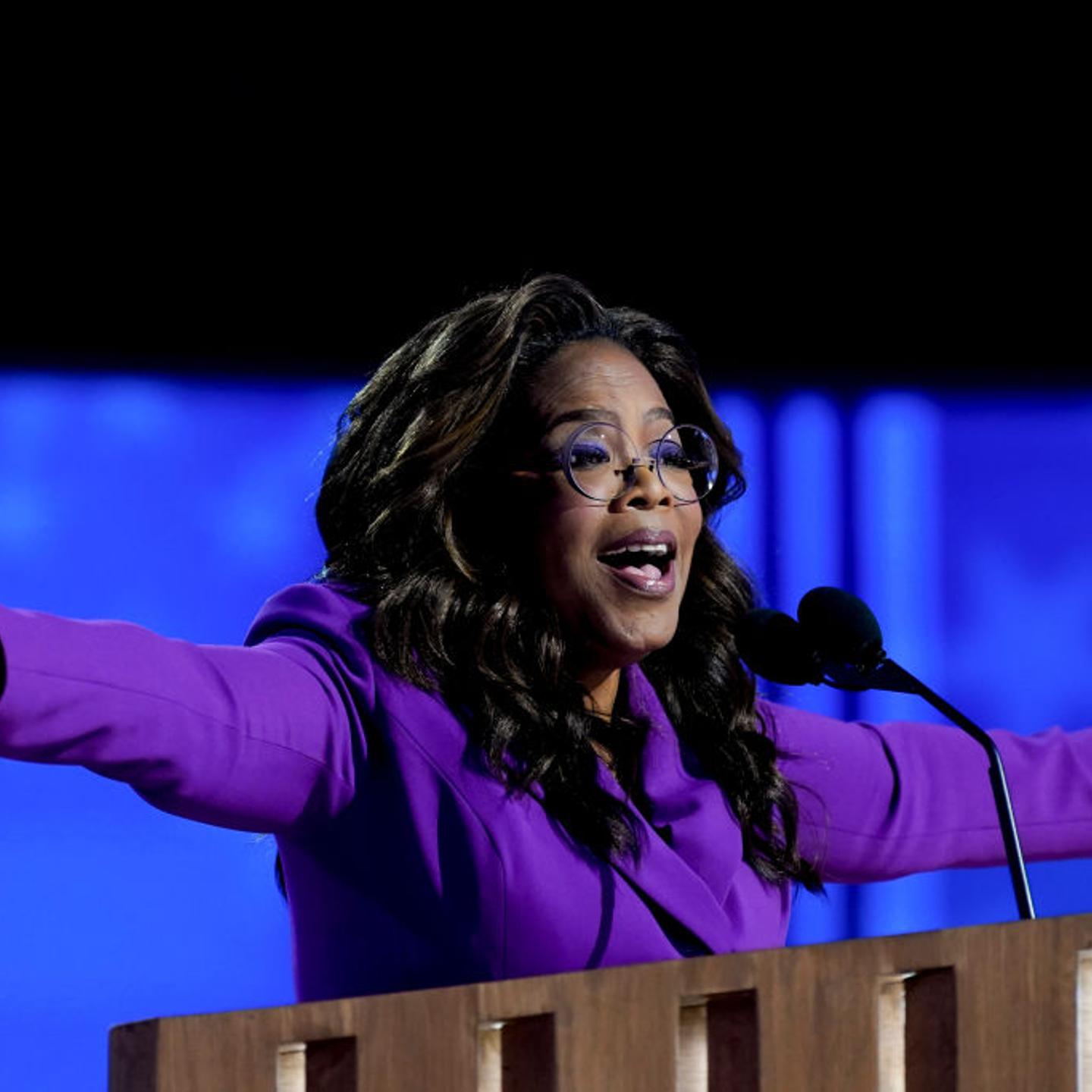 Oprah Winfrey speaks during the Democratic National Convention (DNC) at the United Center in Chicago, Illinois, on August 21, 2024.