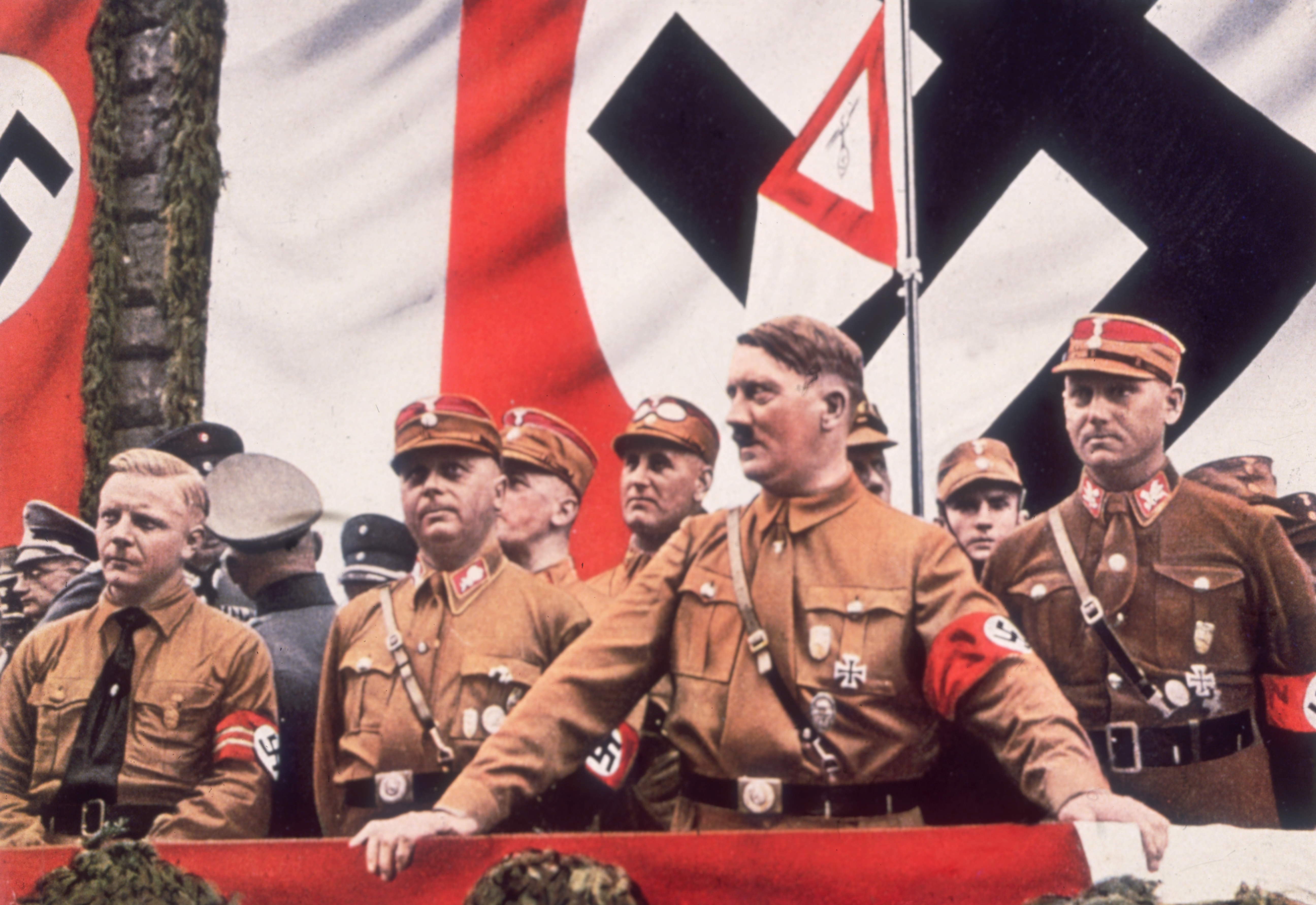 German dictator Adolf Hitler addresses a rally in Germany around 1933.