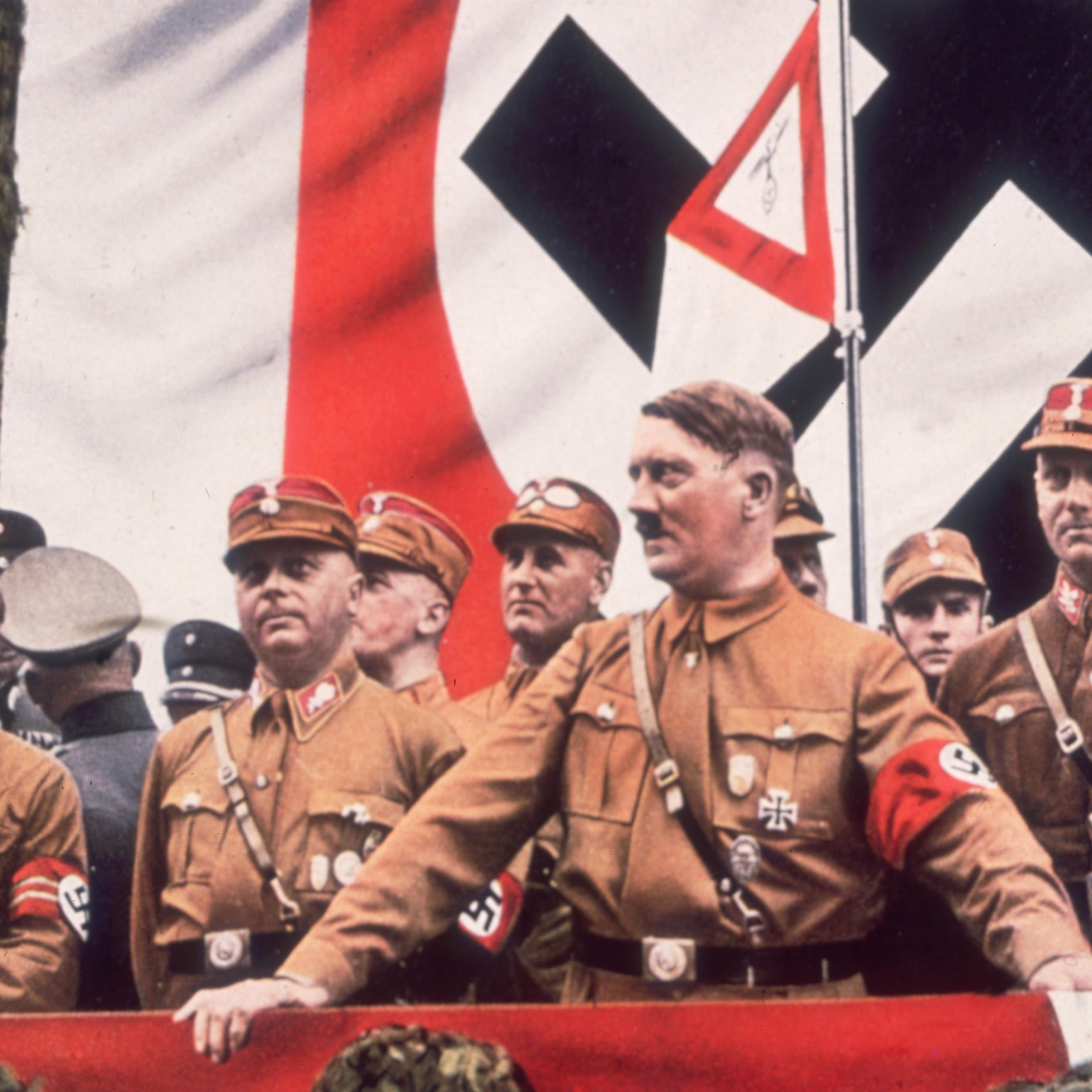 German dictator Adolf Hitler addresses a rally in Germany around 1933.
