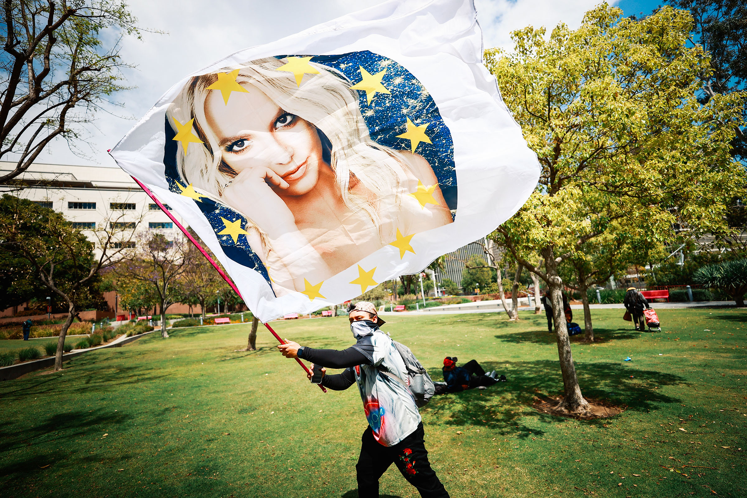 #FreeBritney activists protest in Los Angeles during a conservatorship hearing on April 27, 2021.