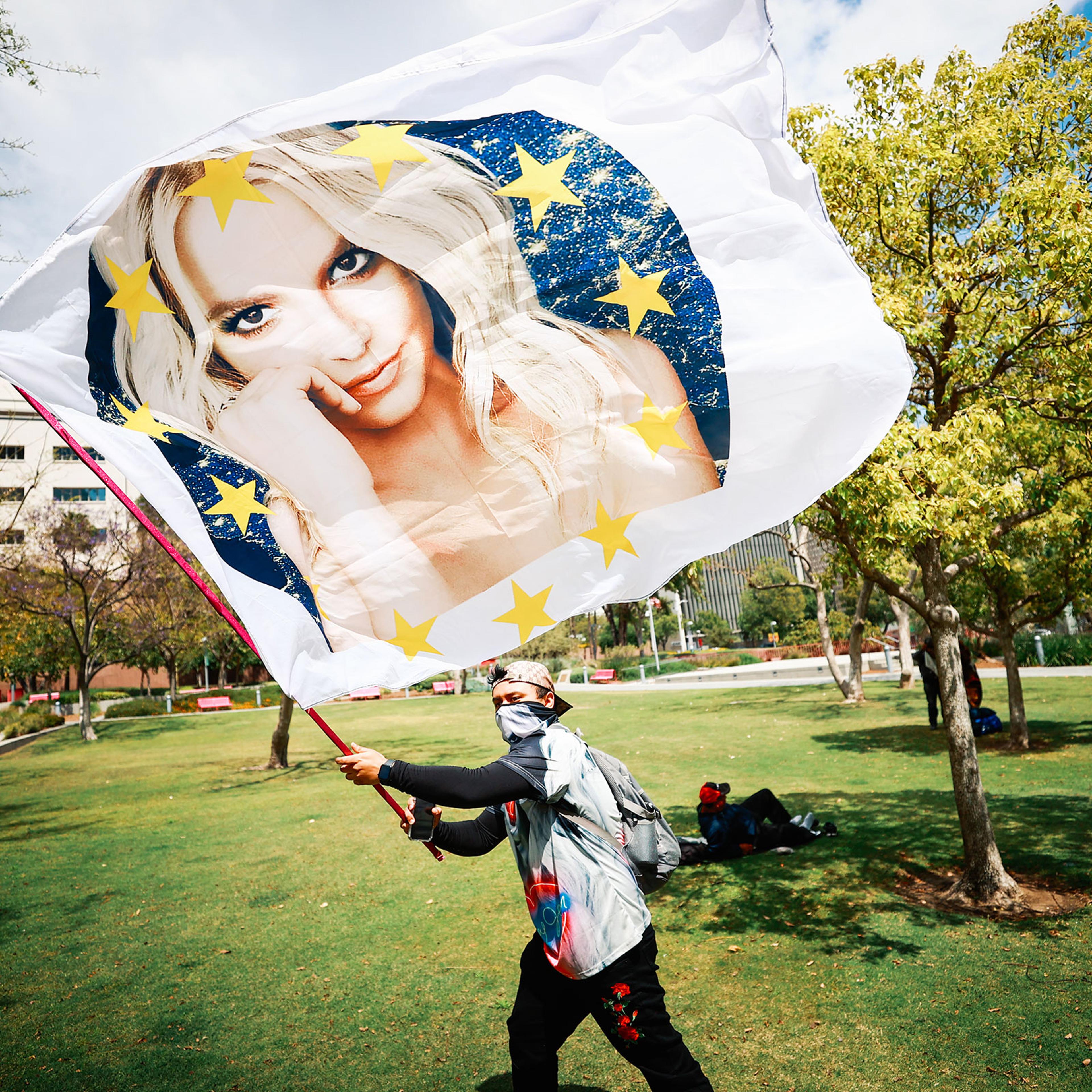 #FreeBritney activists protest in Los Angeles during a conservatorship hearing on April 27, 2021.