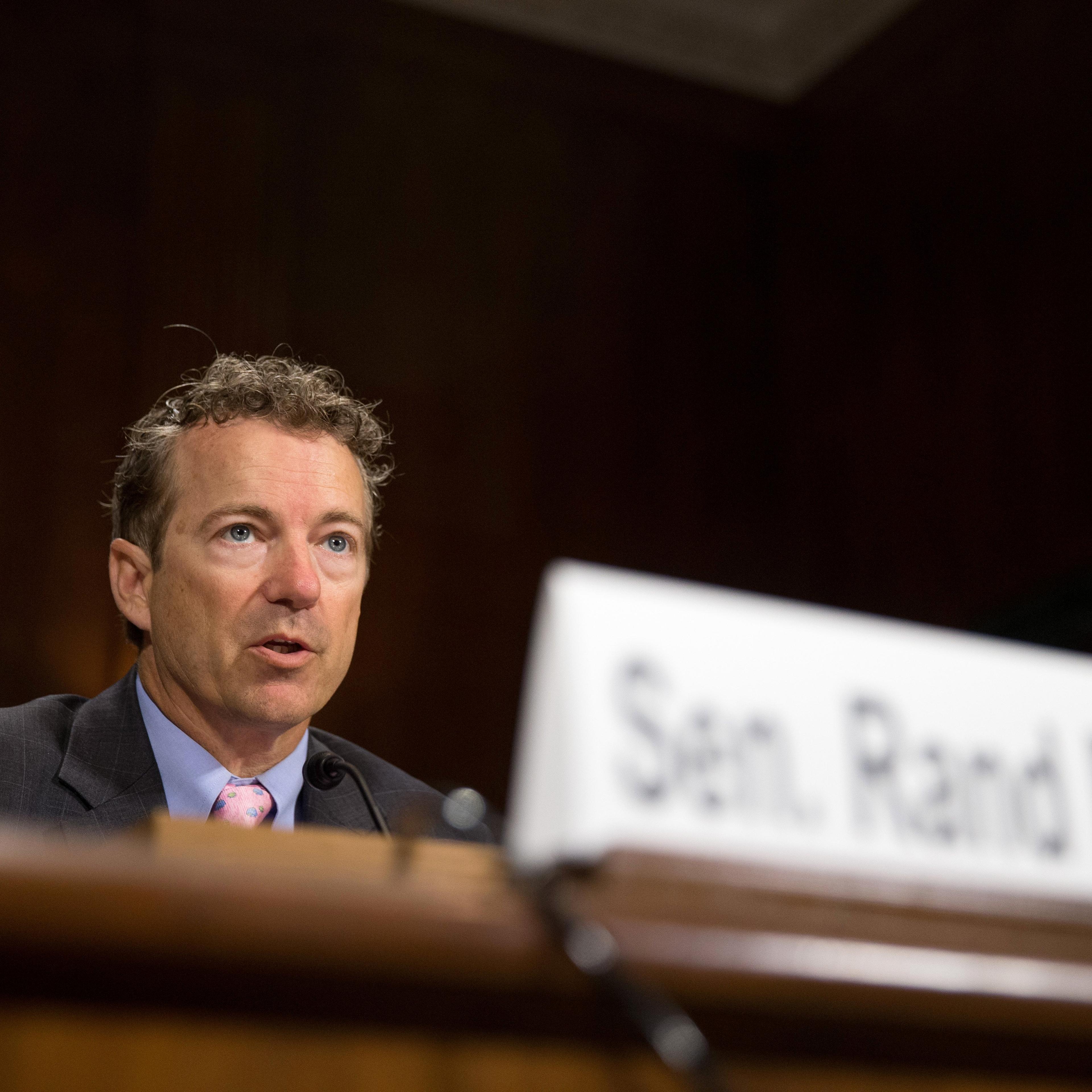 Republican Presidential candidate Sen. Rand Paul, R-Ky. speaks on Capitol Hill in Washington on April 15, 2015, during a Senate Judiciary Committee hearing to examine the need to reform asset forfeiture.