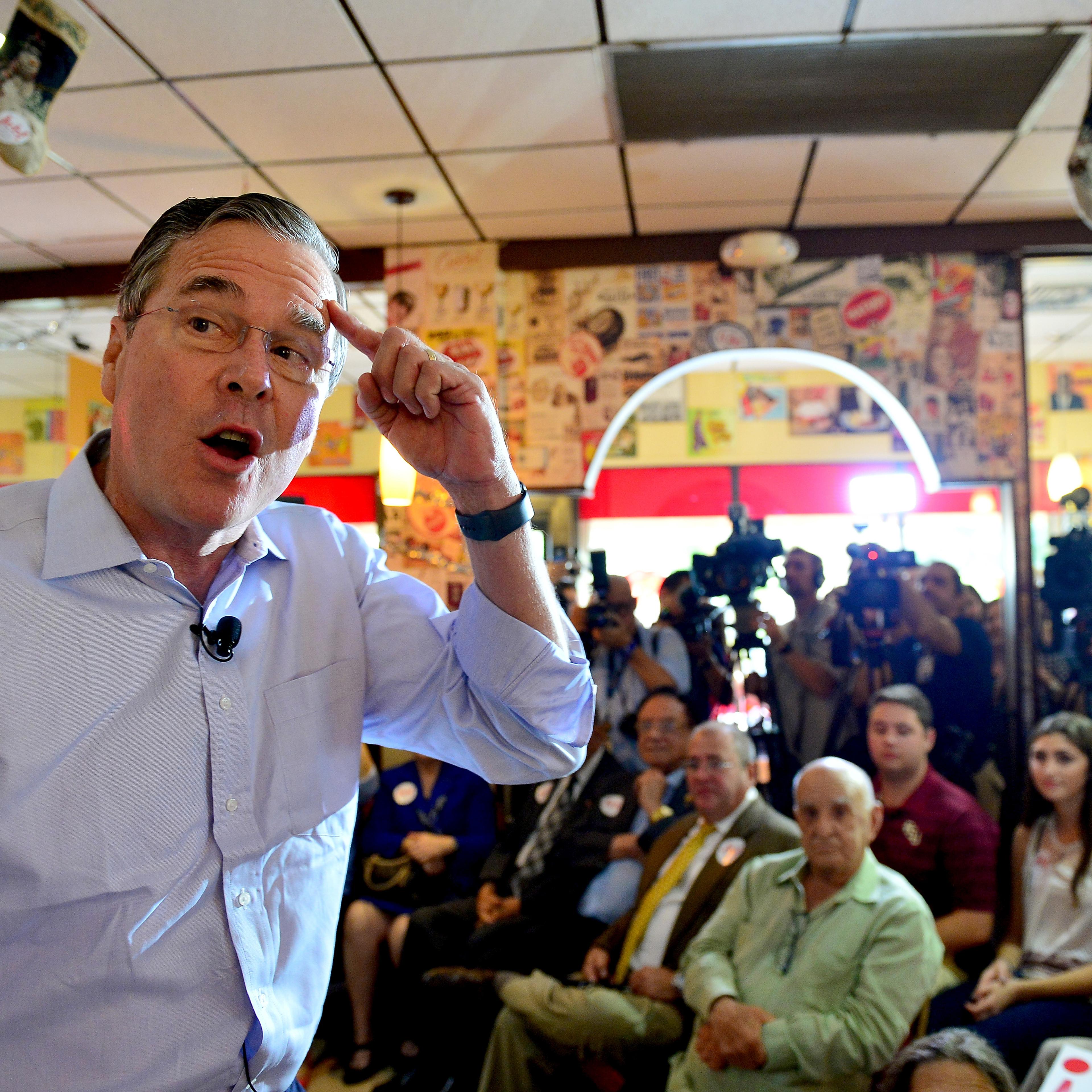 Republican presidential candidate and former Florida Governor Jeb Bush holds a meet and greet at Chico's Restaurant on December 28, 2015 in Hialeah, Florida.