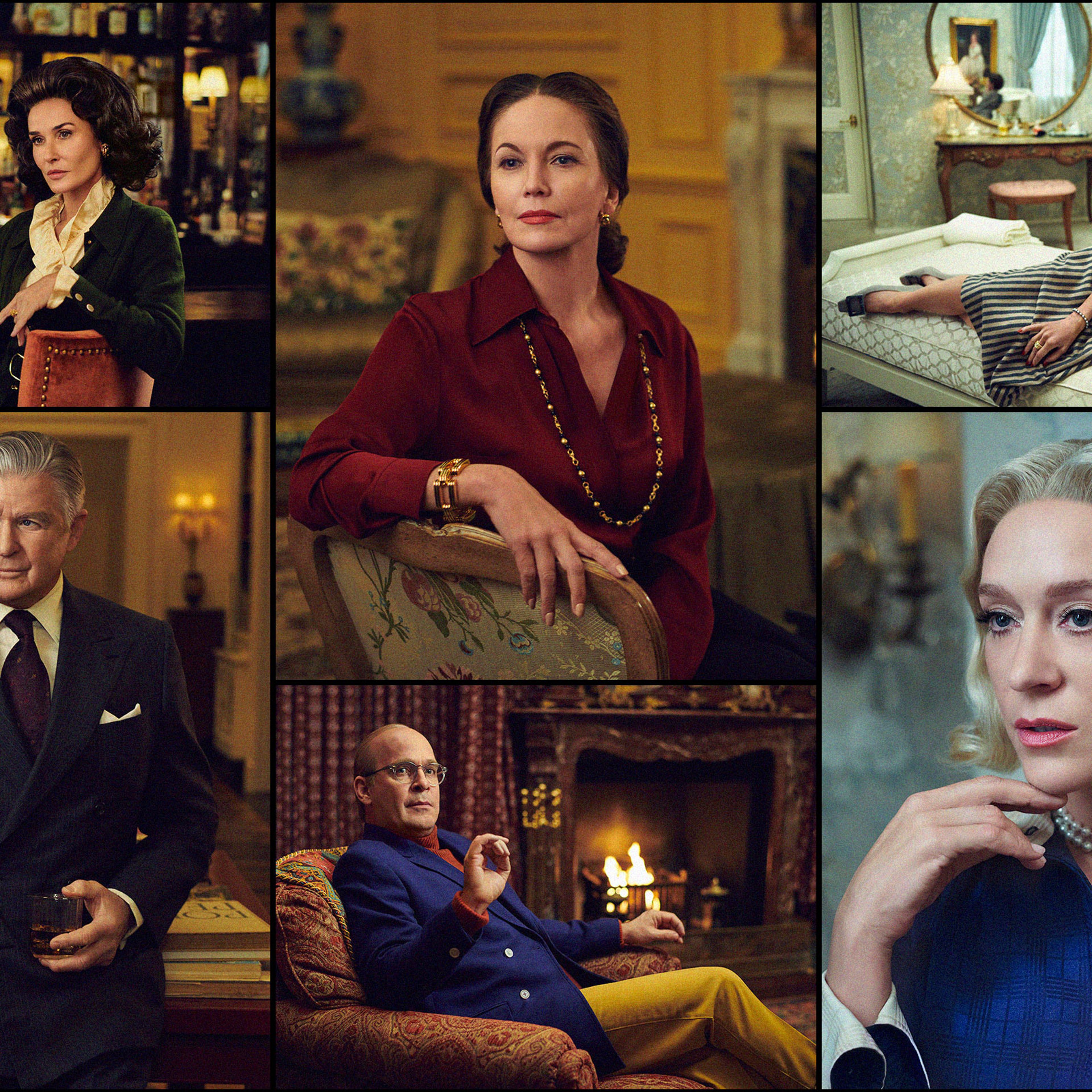collage of characters from Feud: Capote vs. the Swans