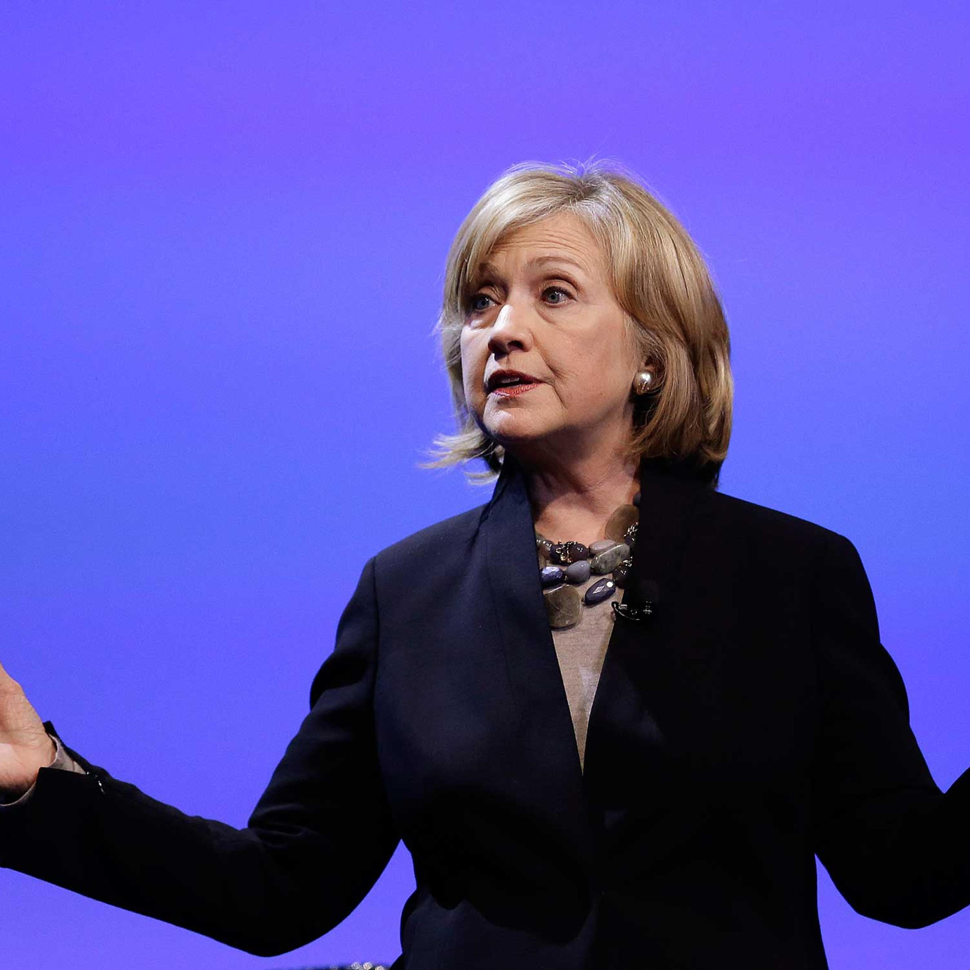 Former U.S. Secretary of State Hillary Rodham Clinton delivers the keynote address at the Dreamforce convention Tuesday, Oct. 14, 2014, in San Francisco.