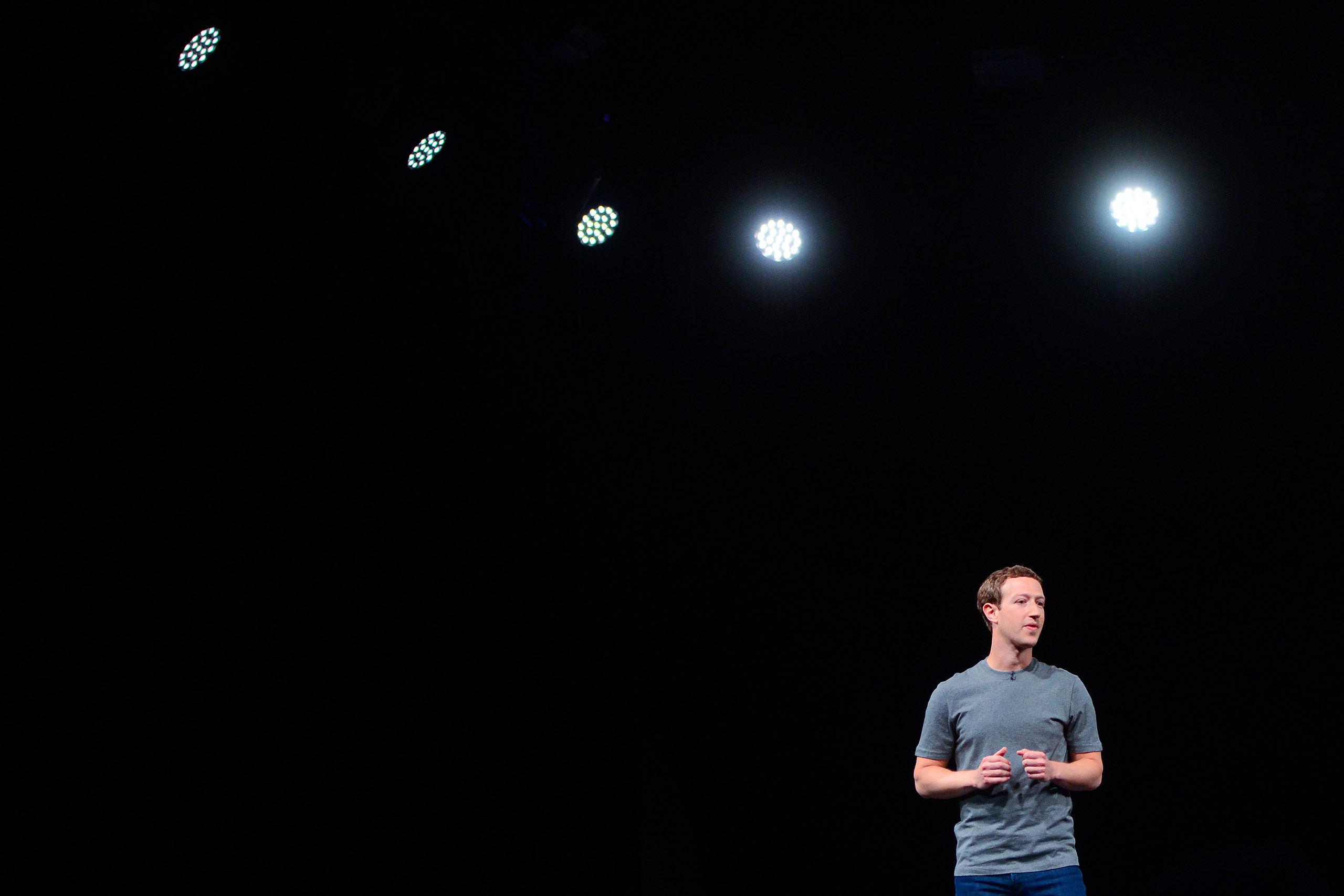 BARCELONA, SPAIN - FEBRUARY 21: Founder and CEO of Facebook Mark Zuckerber gives his speach during the presentation of the new Samsung Galaxy S7 and Samsung Galaxy S7 edge on February 21, 2016 in Barcelona, Spain. The annual Mobile World Congress will st