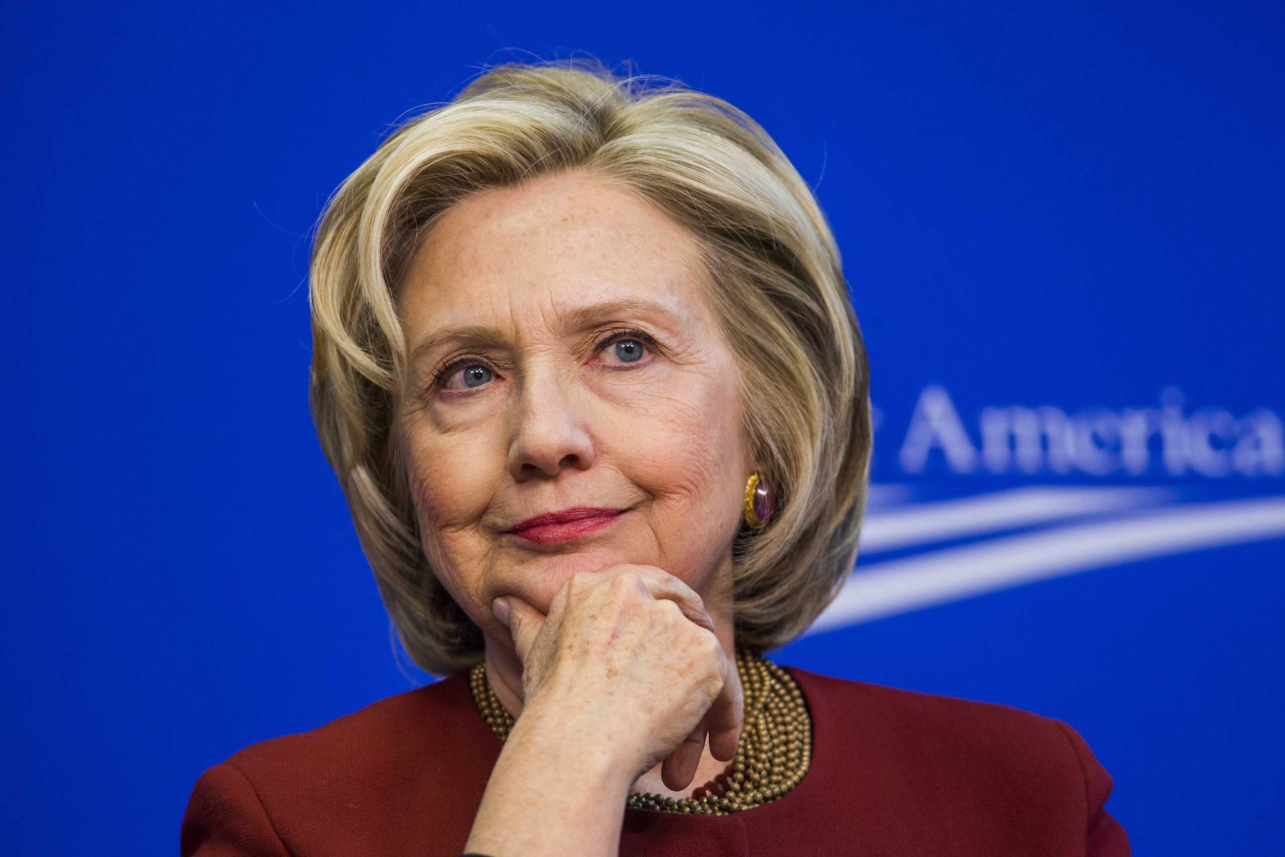 Former U.S. Secretary of State Hillary Clinton takes part in a Center for American Progress roundtable discussion on "Expanding Opportunities in America's Urban Areas" in Washington on March 23, 2015.