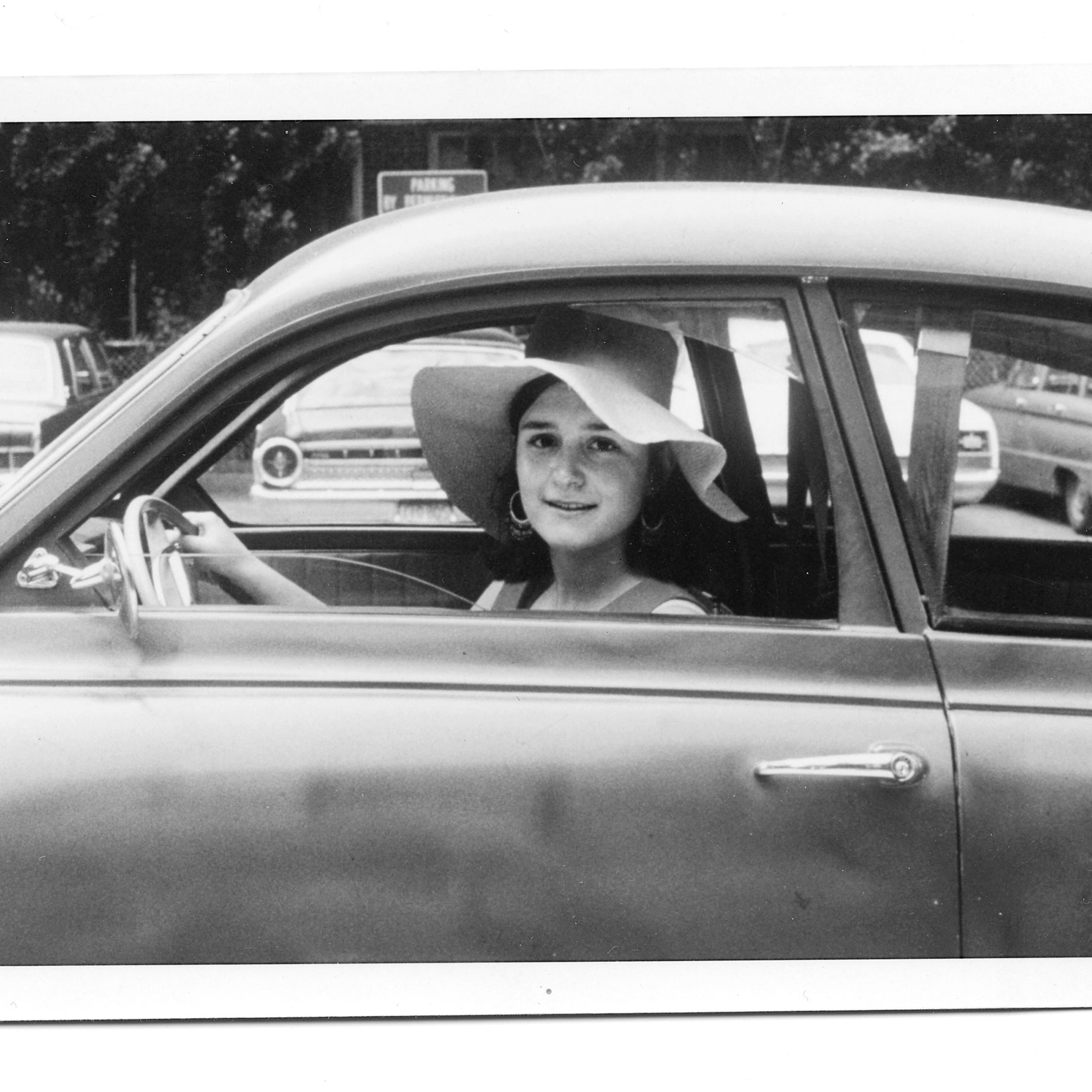 Sherry Turkle in her roadster at Radcliffe College graduation, June 1970