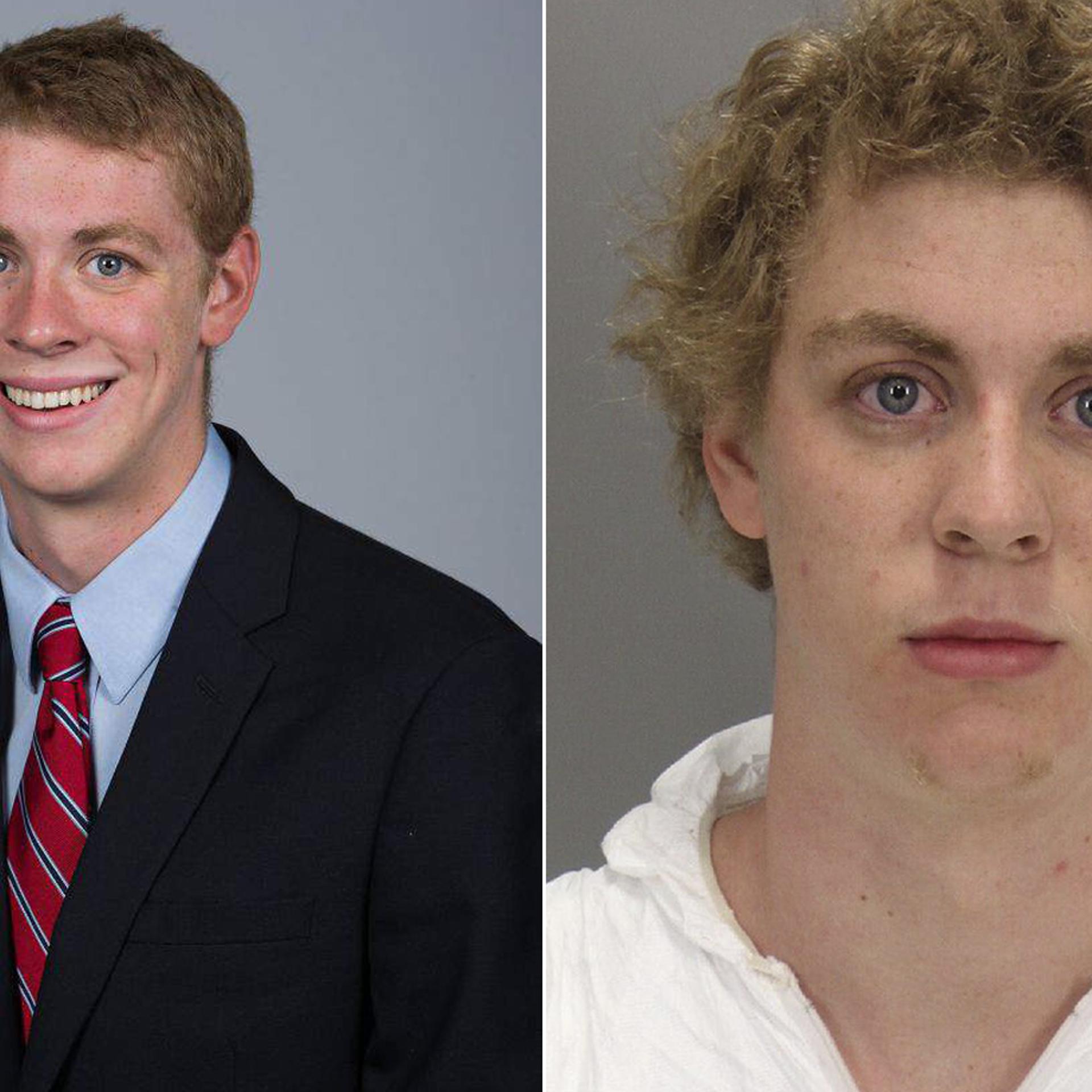 A composite image showing a Stanford University photo of Brock Turner (left) and Turner's January 2015 booking photo, released in June by the Santa Clara County Sheriff's Office.