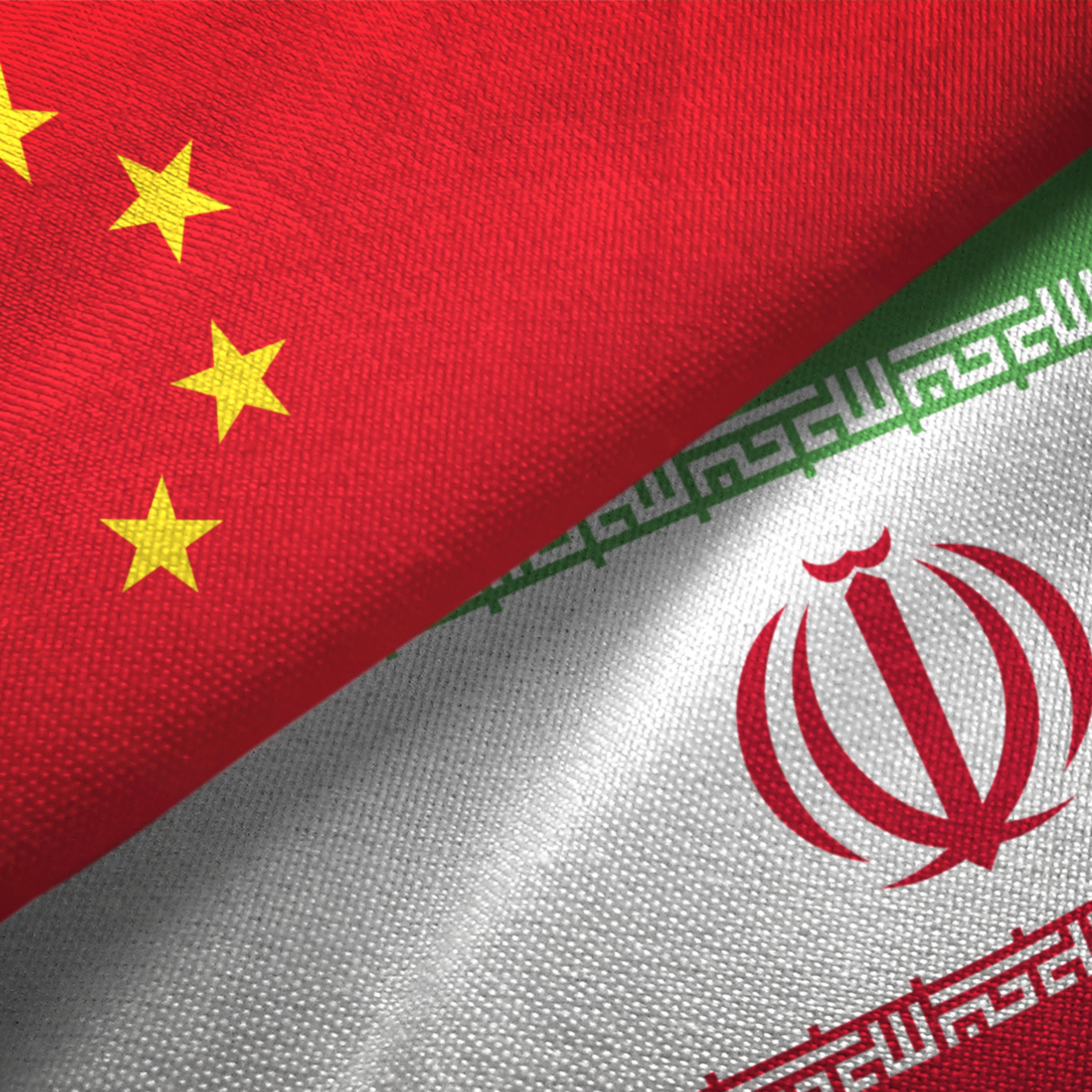 Iran and China two flags together realations textile cloth fabric texture