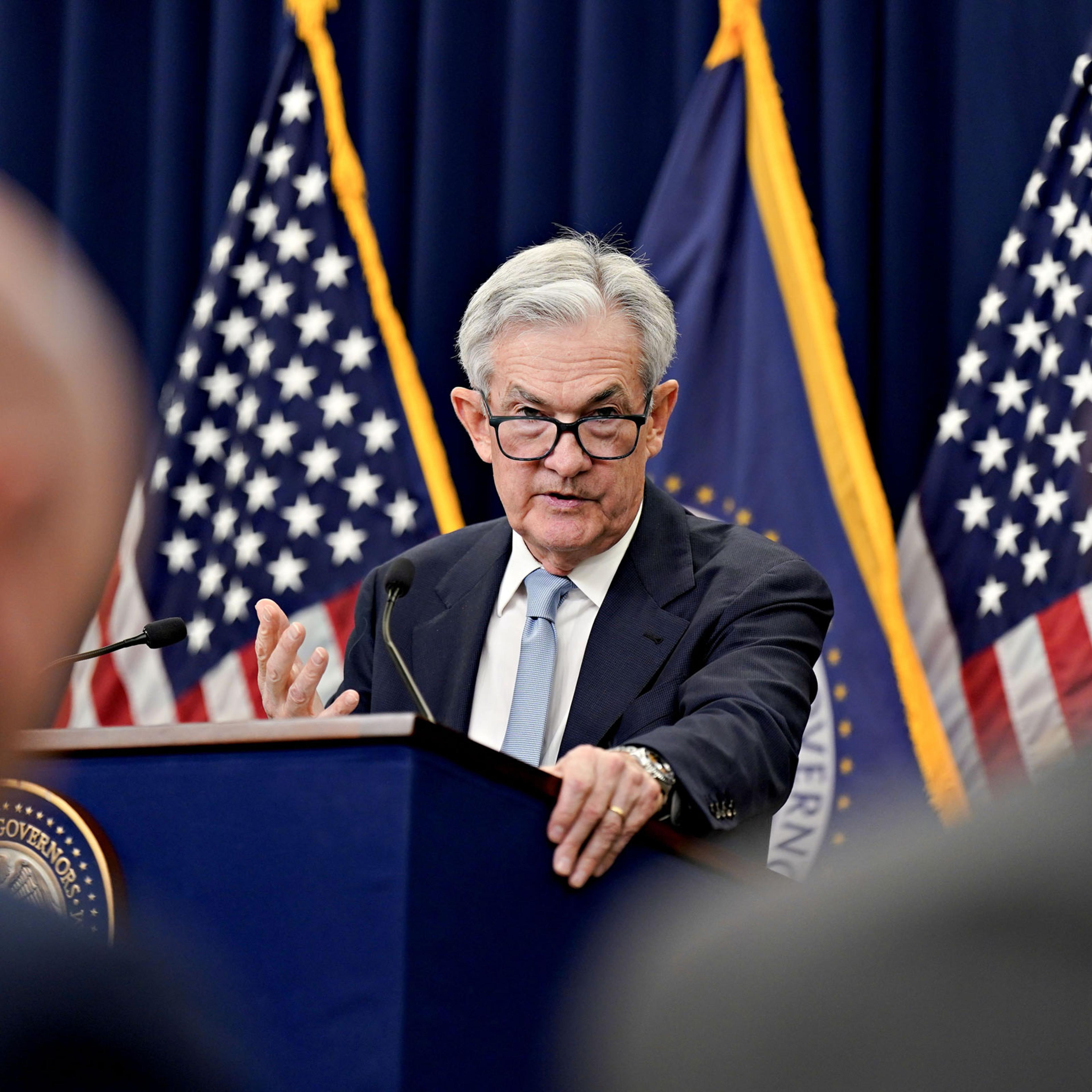 Jerome Powell, chairman of the US Federal Reserve, speaks during a news conference following a Federal Open Market Committee (FOMC) meeting in Washington, D.C., on March 22, 2023.