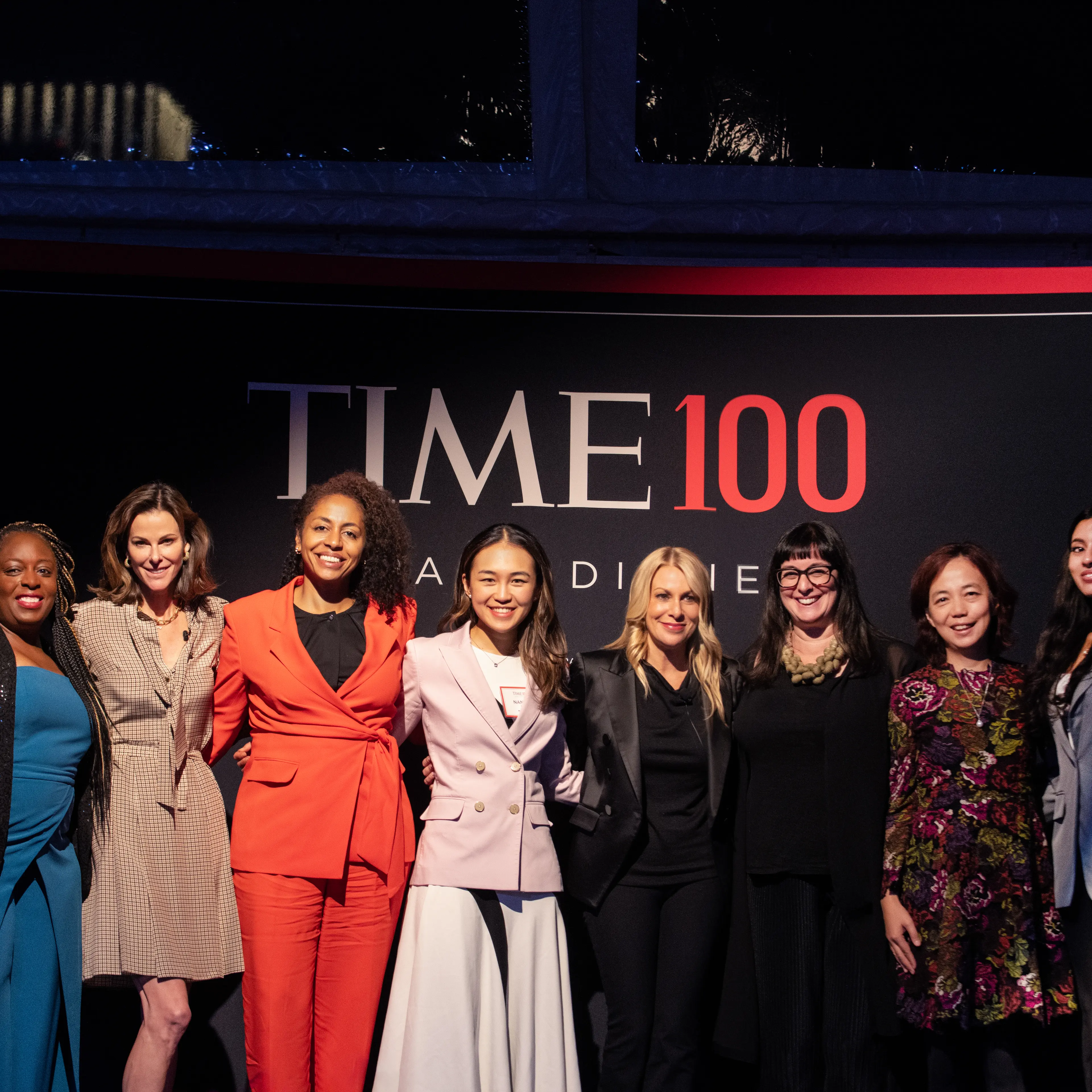 Hosts and guests at TIME’s Impact Dinner: Extraordinary Women Shaping the Future of AI. Left to right: Kimberly Bryant, Campbell Brown, Anna Makanju, Nancy Xu, Jess Sibley, Sarah Conley Odenkirk, Fei-Fei Li, Sneha Revanur.