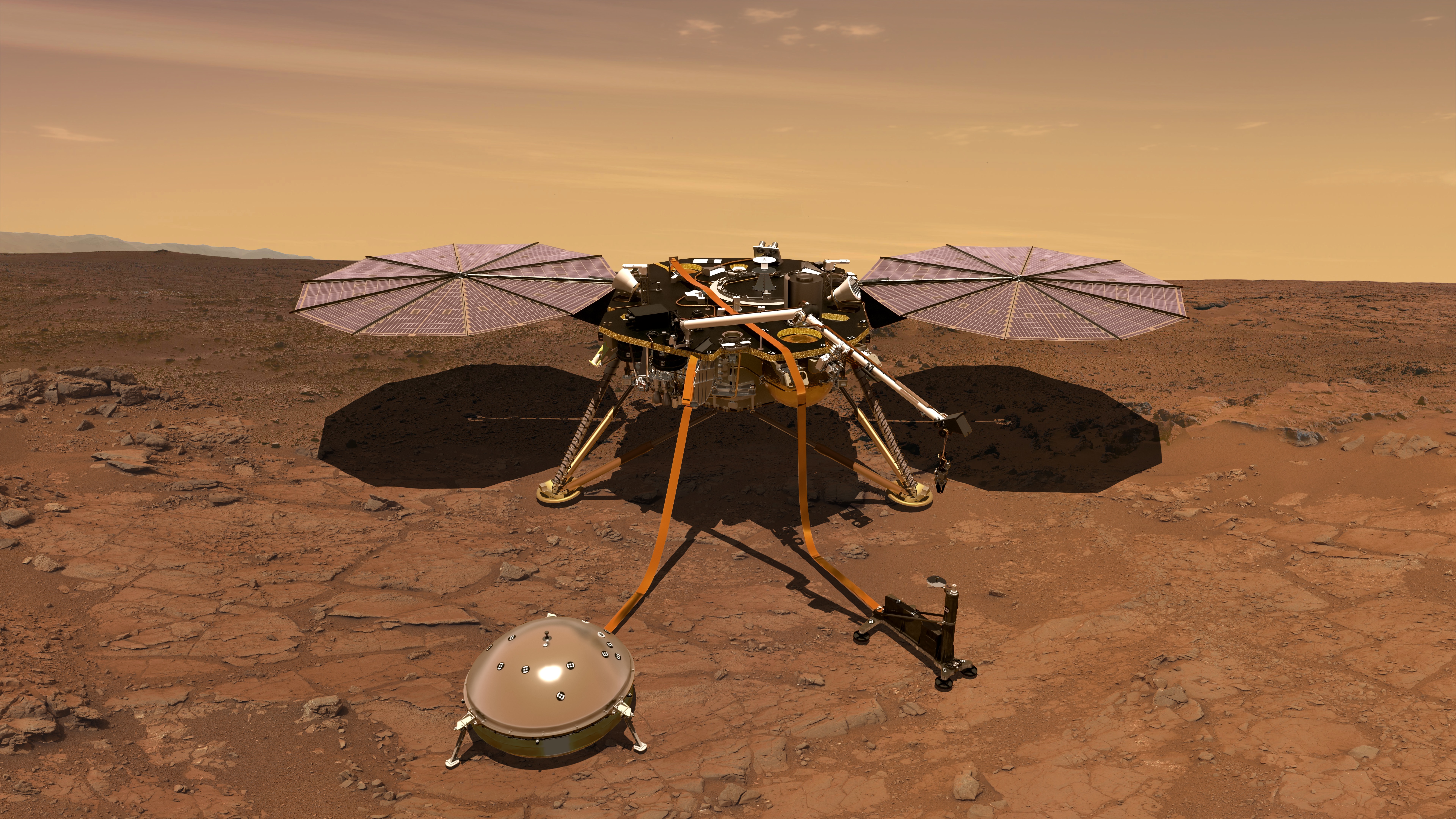 An artist's rendering of the InSight lander on Mars's Elysium Planitia