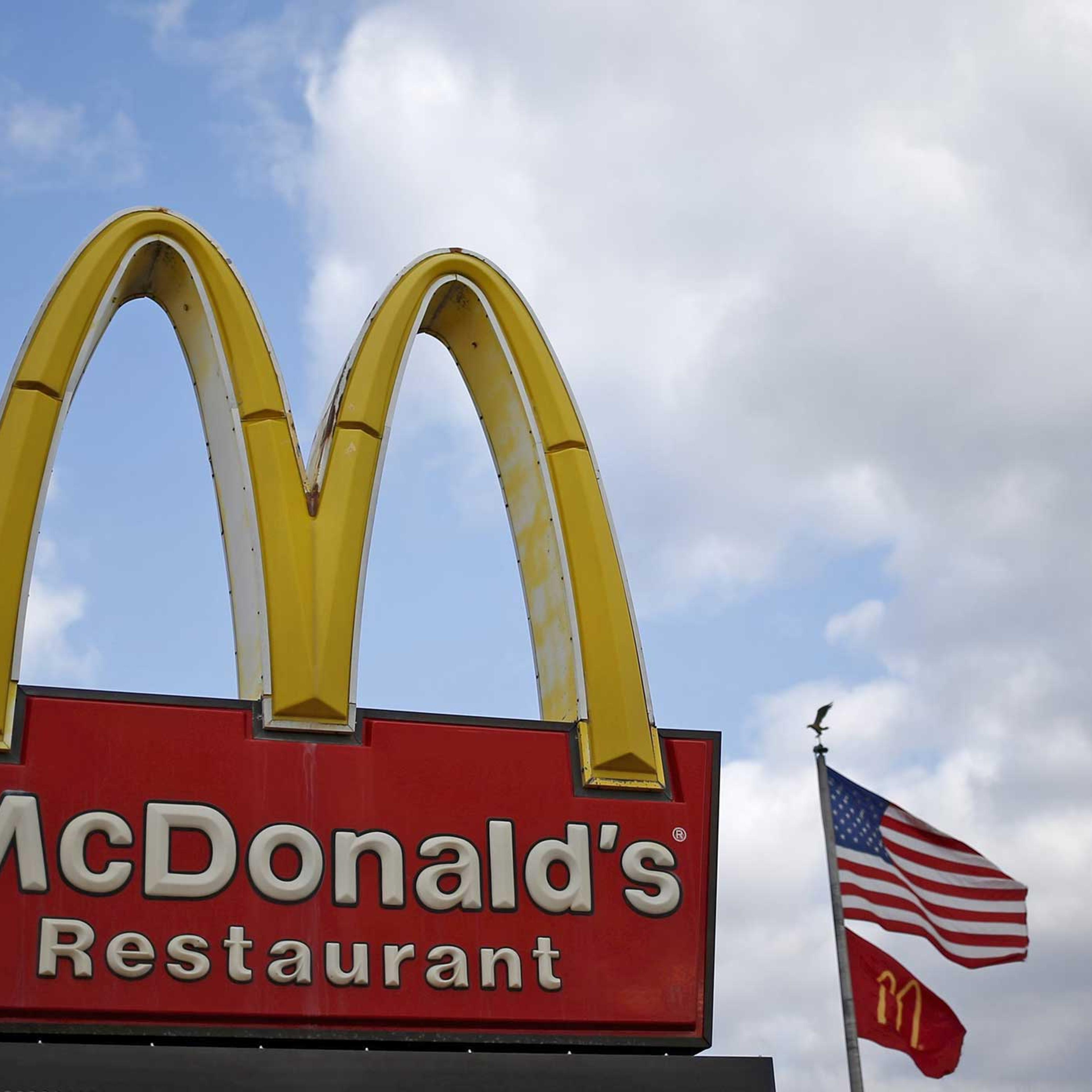 A McDonald's sign is seen outside one of its restaurants in Joliet, Illinois on March 26, 2015.