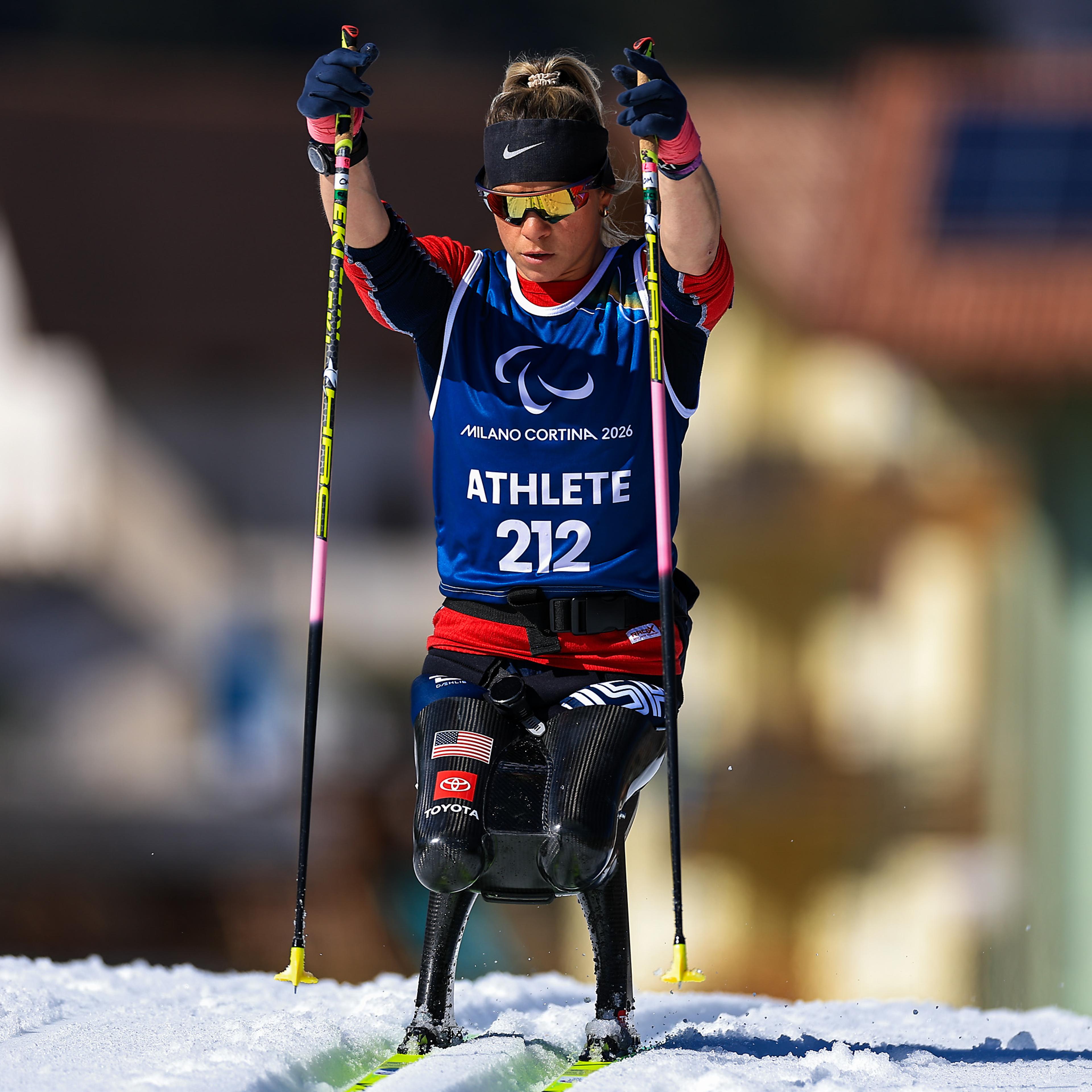 Oksana Masters training ahead of the Milano Cortina 2026 Winter Paralympic Games on March 05, 2026 in Val di Fiemme, Italy.