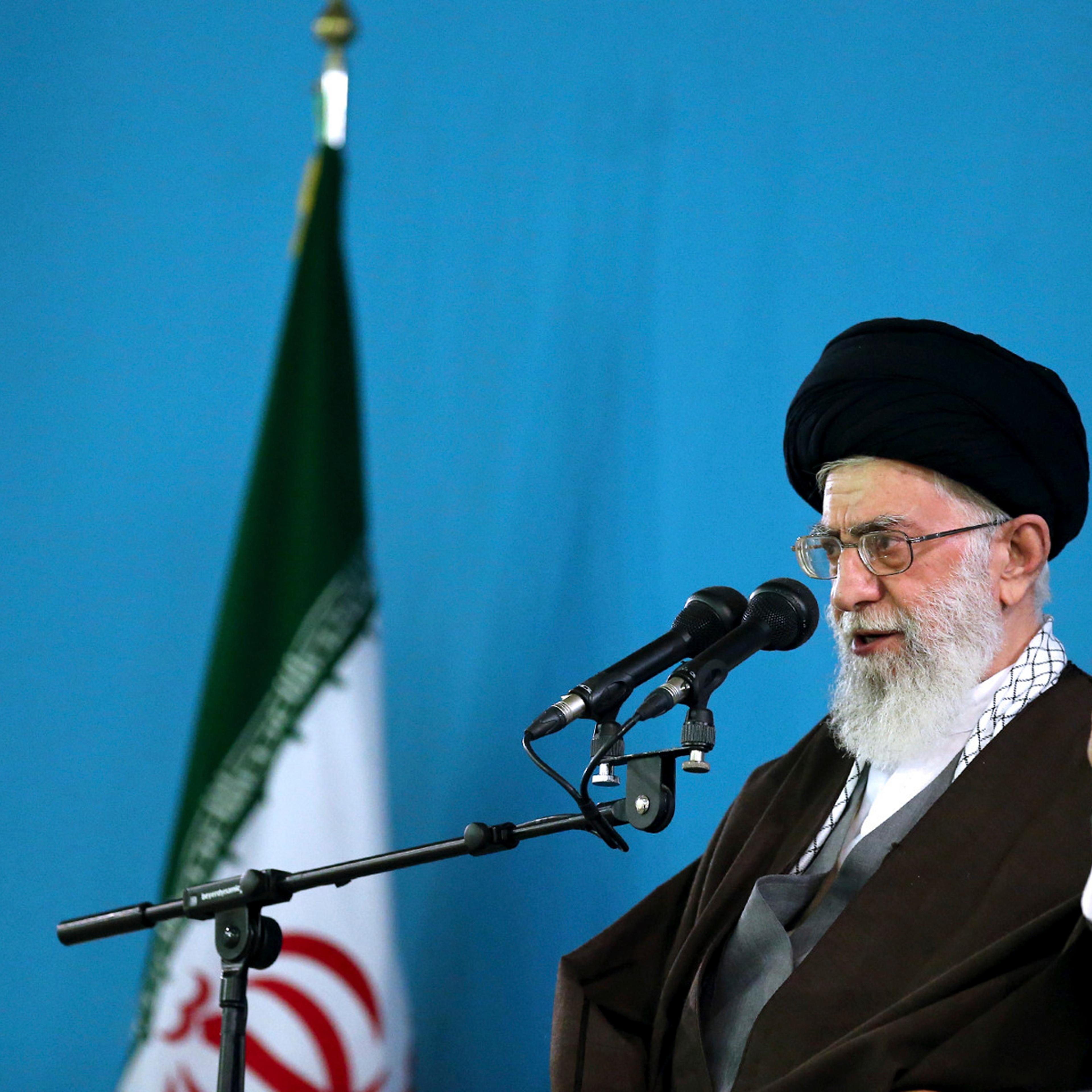Iranian Supreme Leader Ayatollah Ali Khamenei addresses military commanders in Tehran on April 19, 2015,