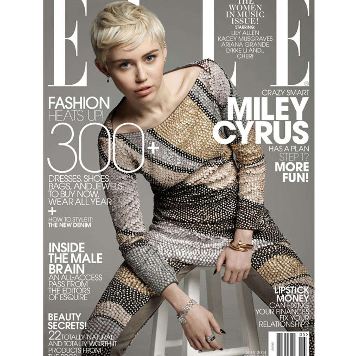 Miley Cyrus on the cover of the May 2014 issue of Elle Magazine
