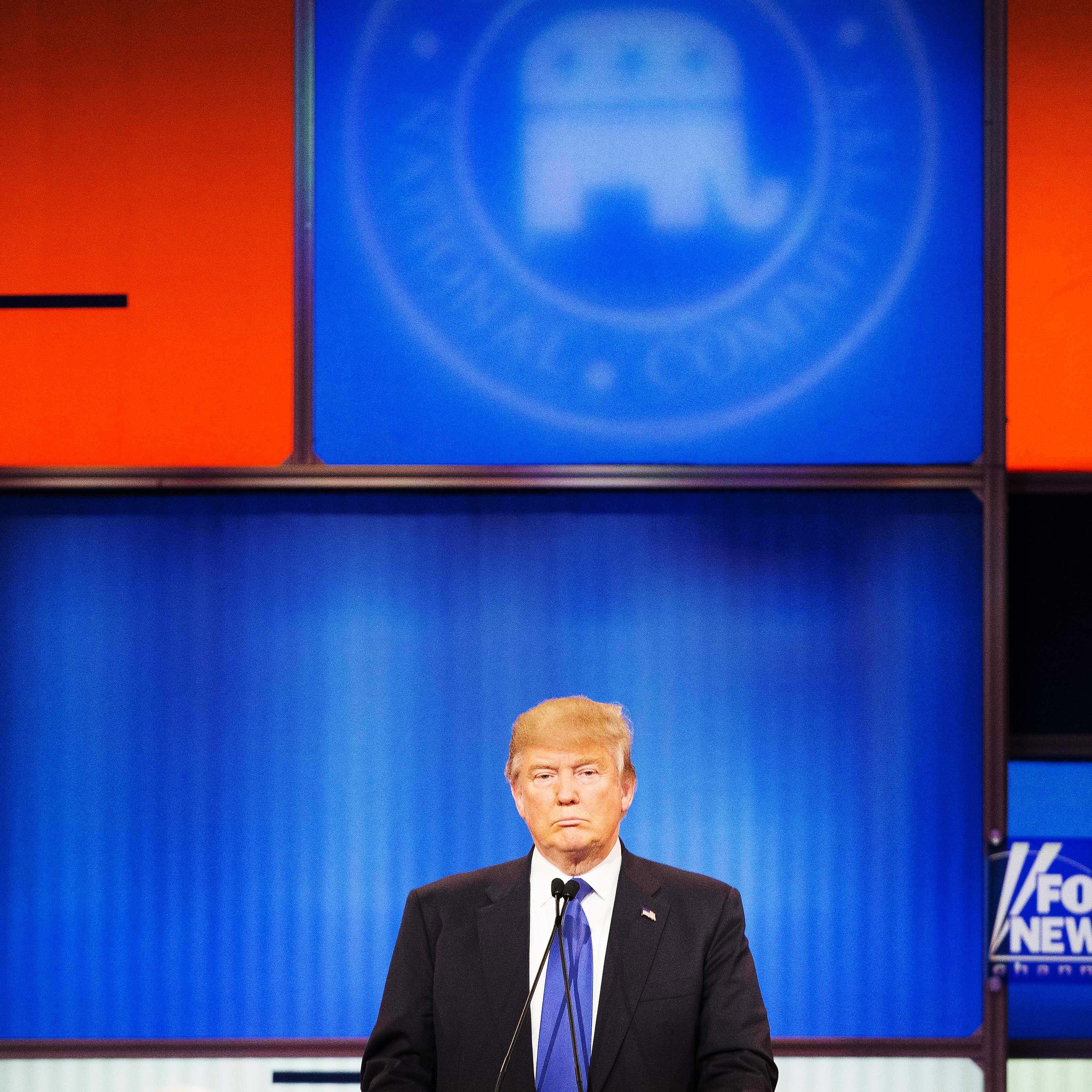 Republican presidential candidate Donald Trump participates in a debate in Detroit on March 3, 2016.