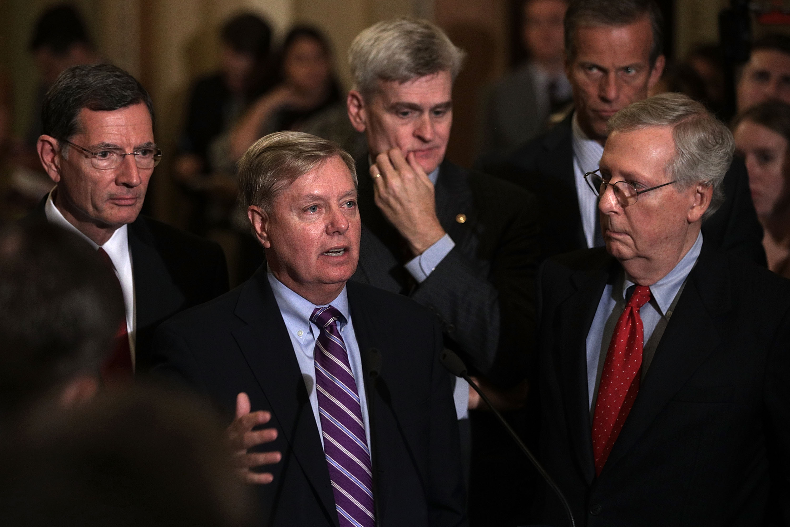 Senate Lawmakers Speak To The Media After Their Weekly Policy Luncheons