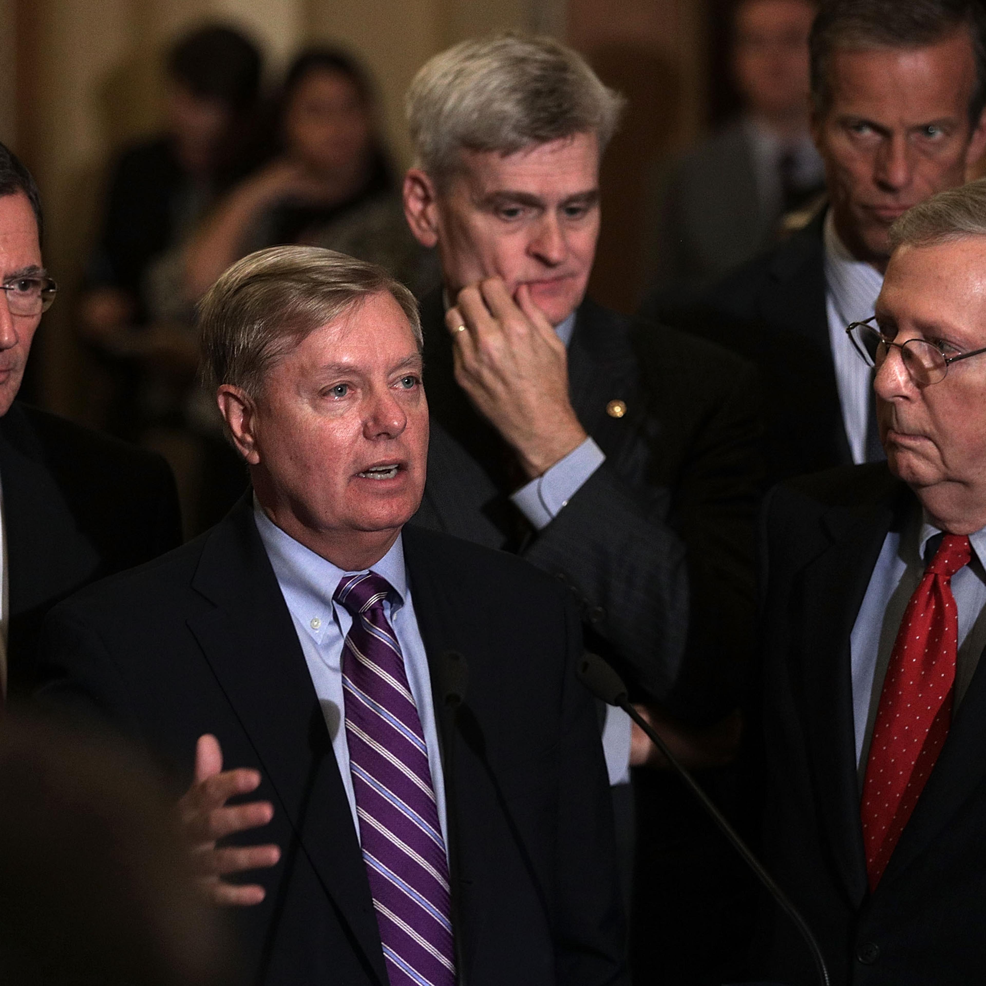 Senate Lawmakers Speak To The Media After Their Weekly Policy Luncheons