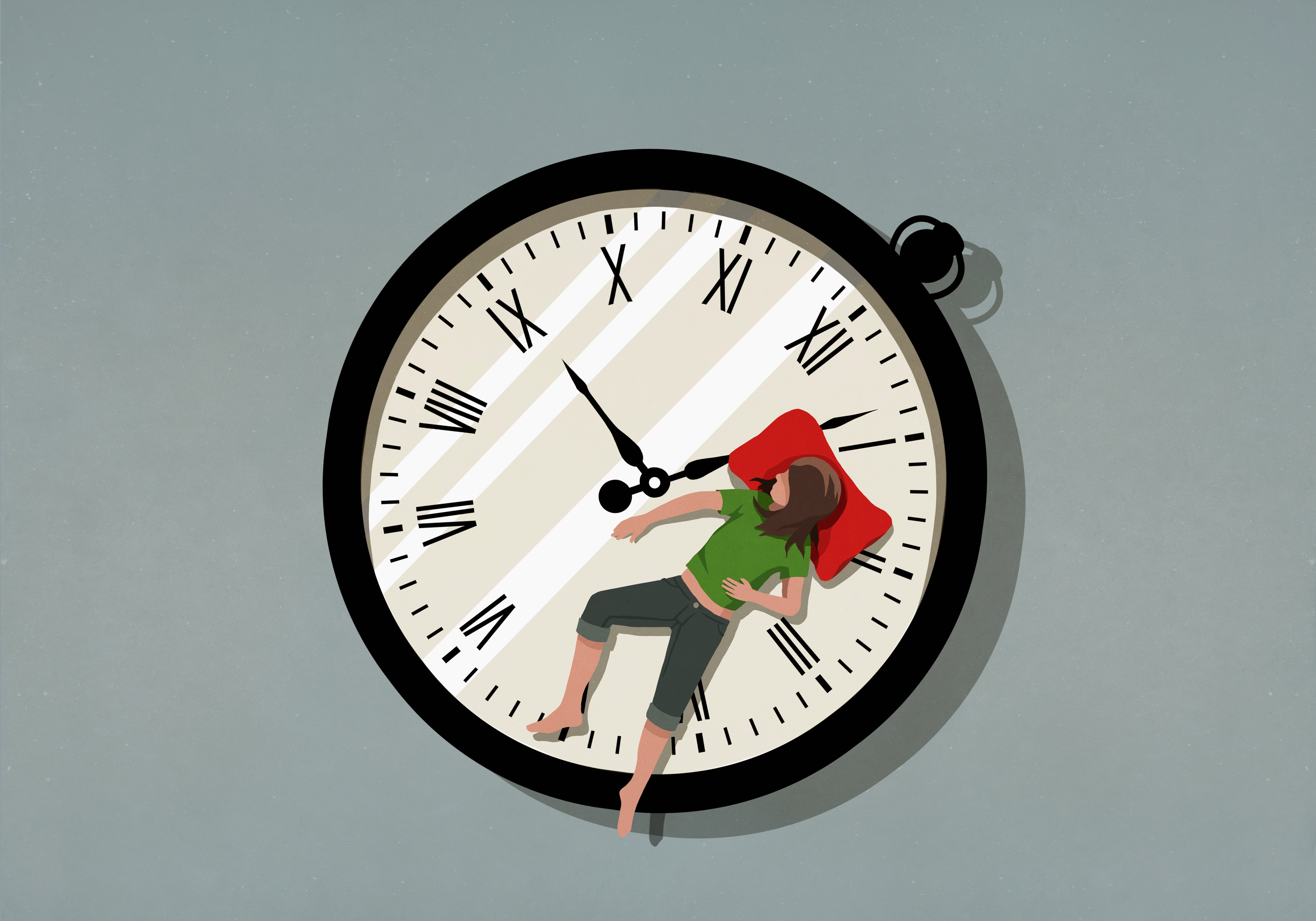 Woman sleeping on pocket watch
