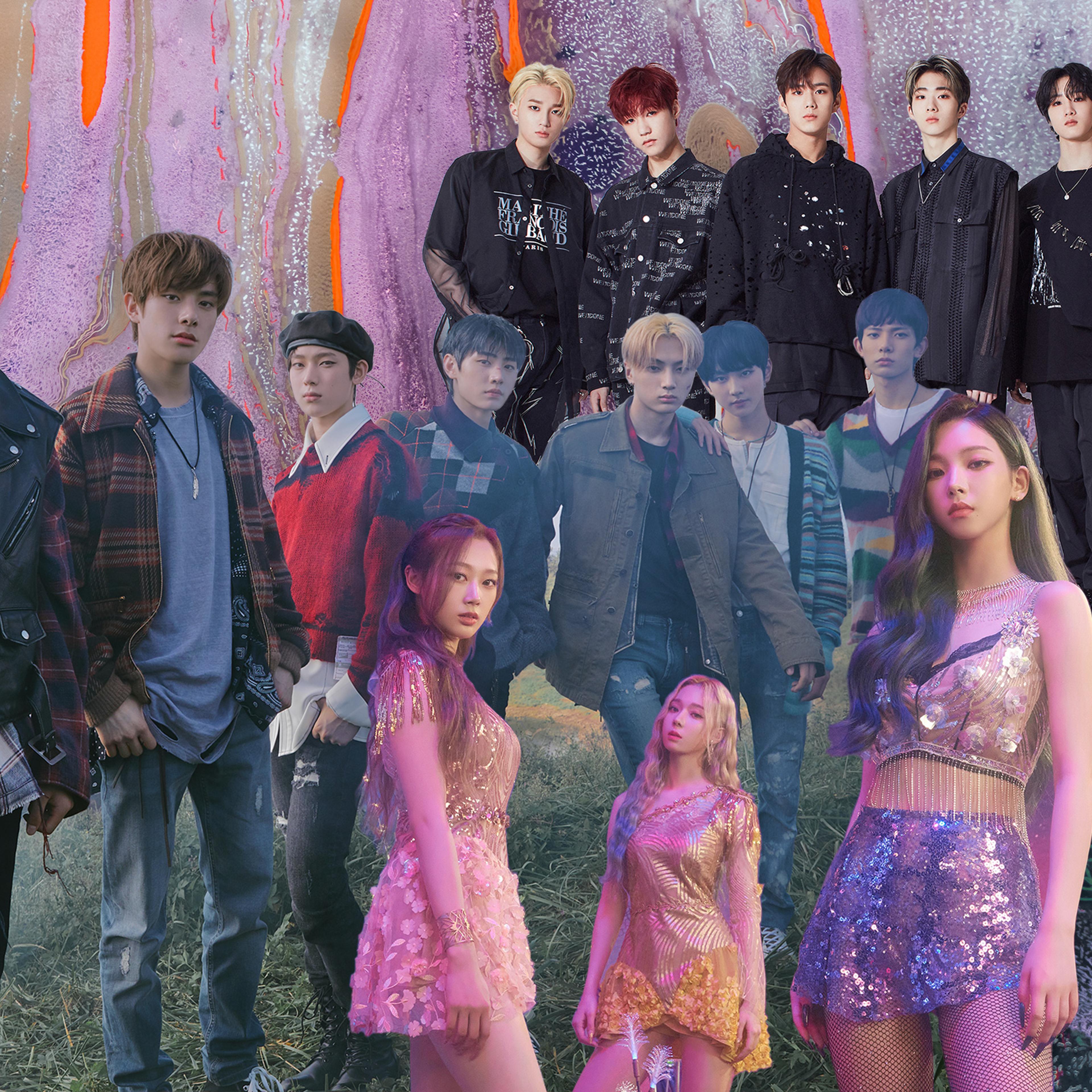 From top: members of P1Harmony, Enhyphen, and aespa