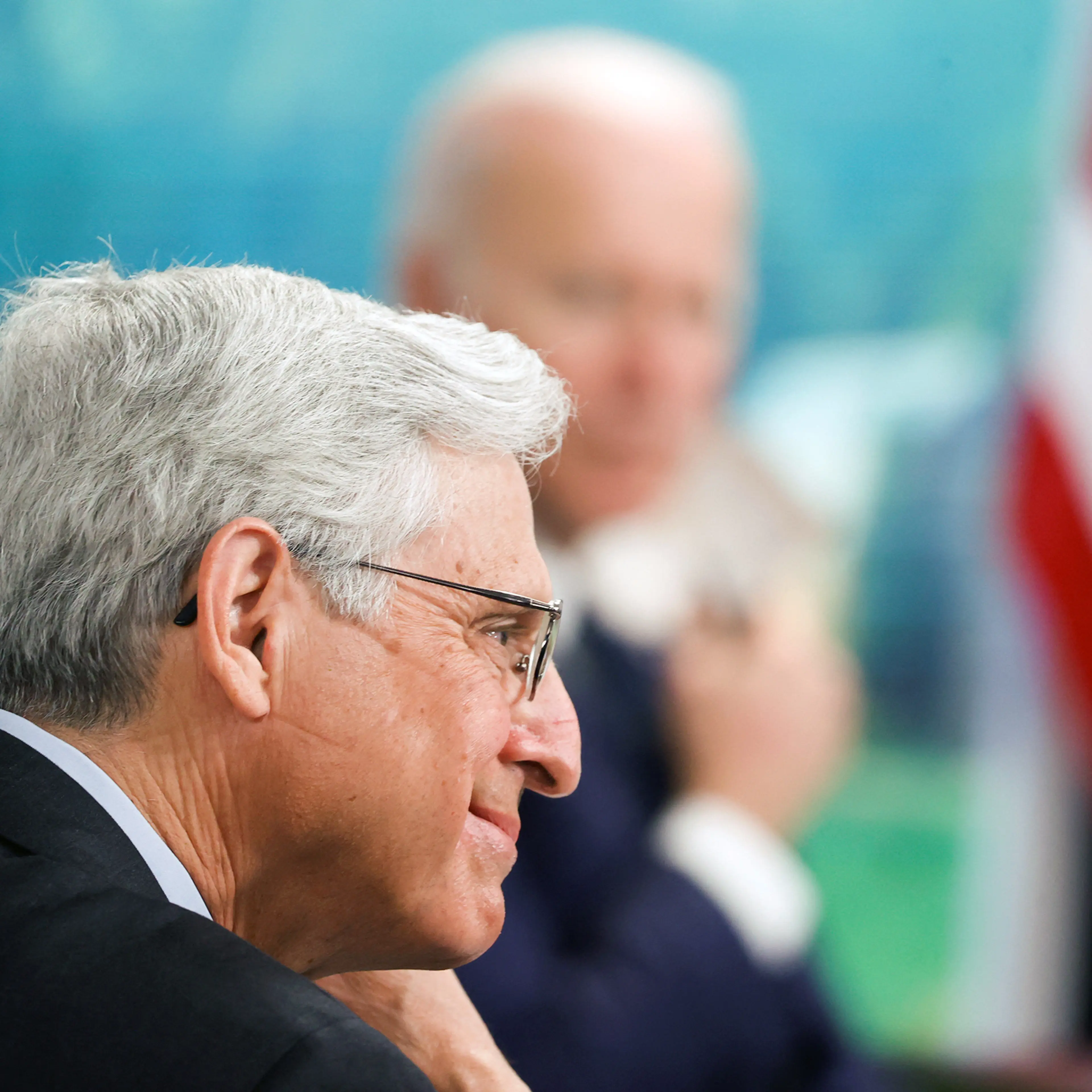 U.S. Attorney General Merrick Garland participates in a video conference
