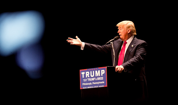 Republican presidential candidate Donald Trump speaks to an audience at a rally at the David Lawrence Convention Center on April 13, 2016 in Pittsburgh, Pennsylvania.