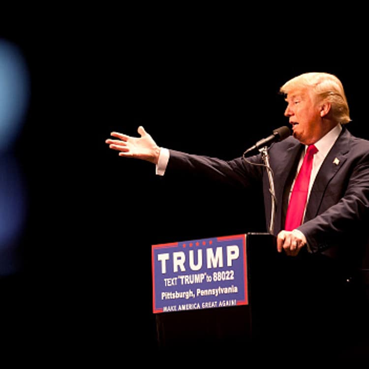 Republican presidential candidate Donald Trump speaks to an audience at a rally at the David Lawrence Convention Center on April 13, 2016 in Pittsburgh, Pennsylvania.