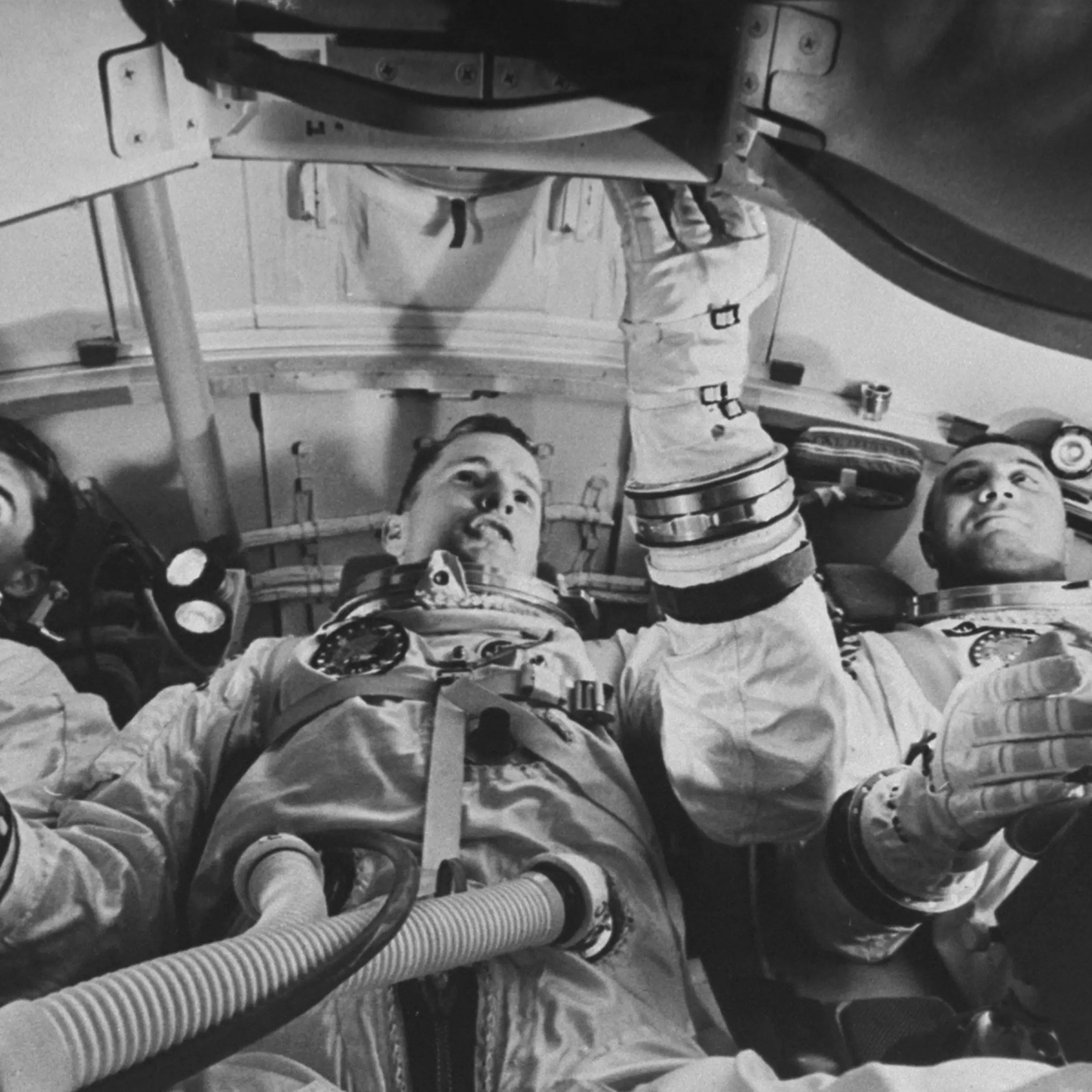 Apollo 1 astronauts Roger Chaffee, Ed White and Gus Grissom, 1967.