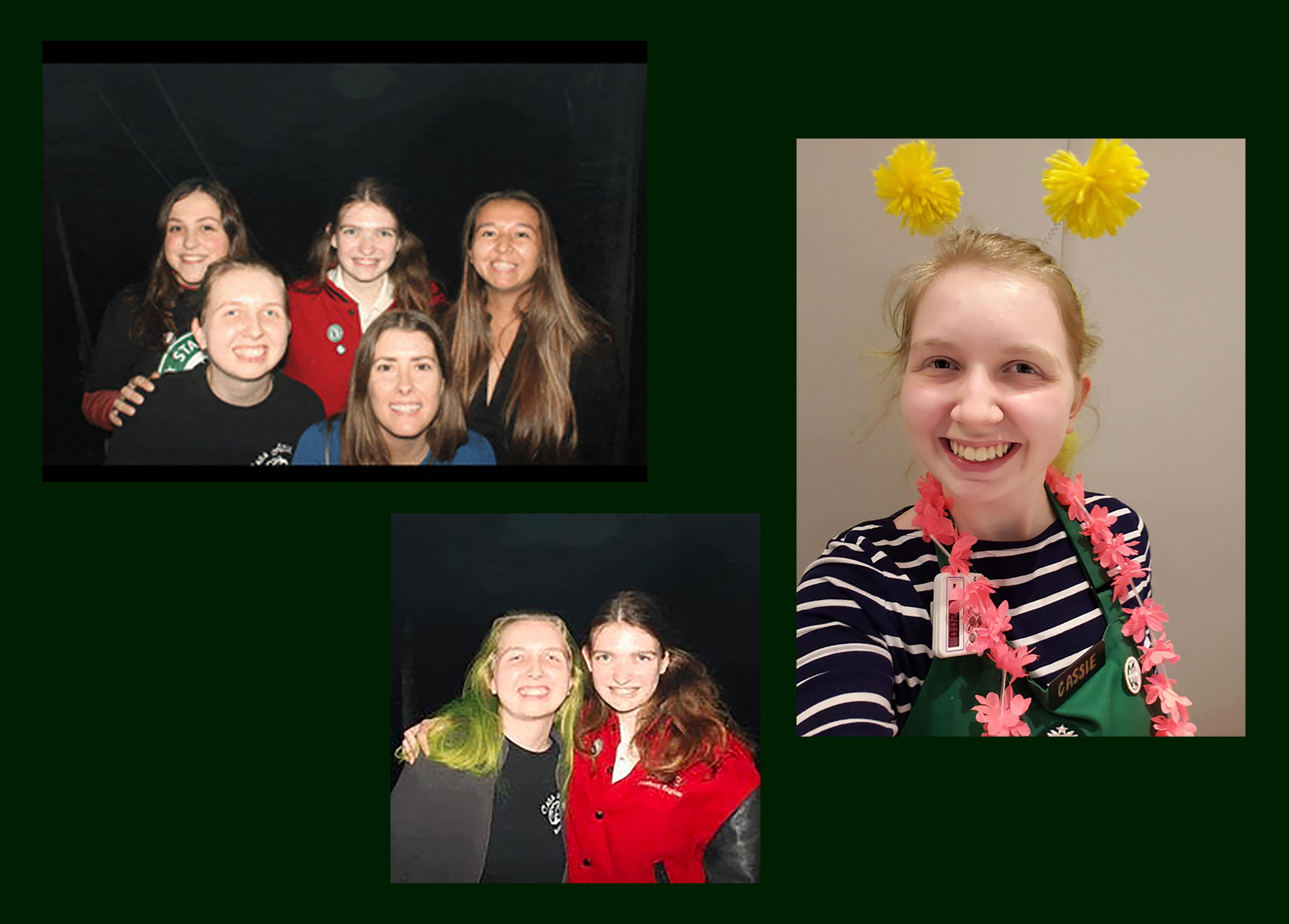Clockwise: Fleischer with coworkers, Cassie Fleischer, Fleischer and Jaz Brisack