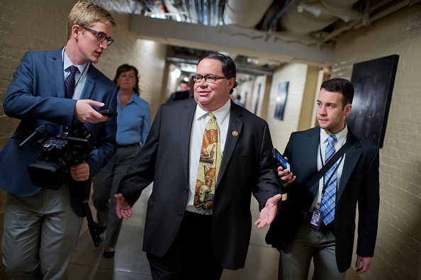 Rep. Blake Farenthold, R-Texas, talks with reporters after a meeting of the House Republican Conference in the Capitol, October 21 2015.