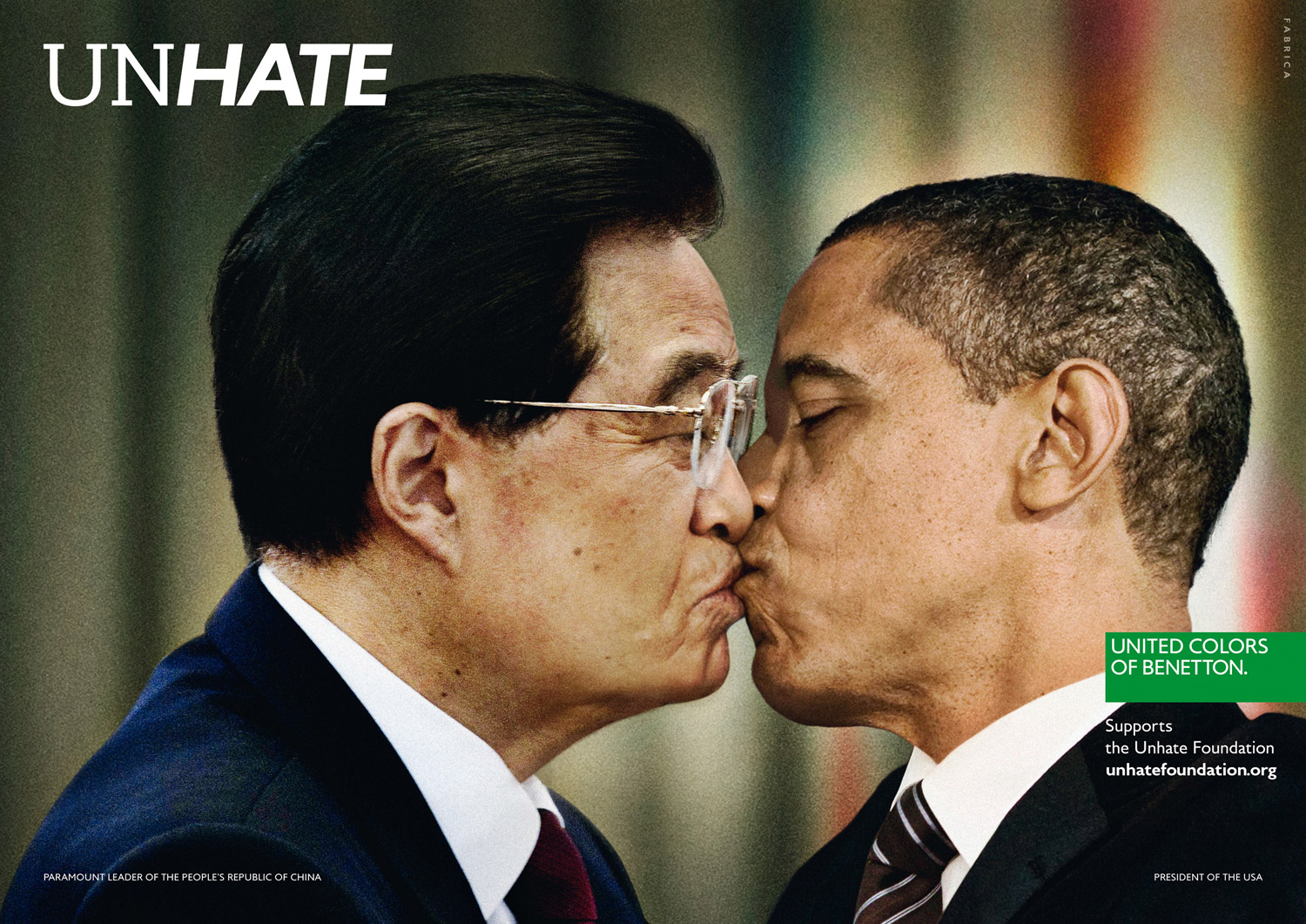 United Colors of Benetton's new ad campaign, featuring U.S. President Barack Obama and Leader of the People's Republic of China Hu Jintao.