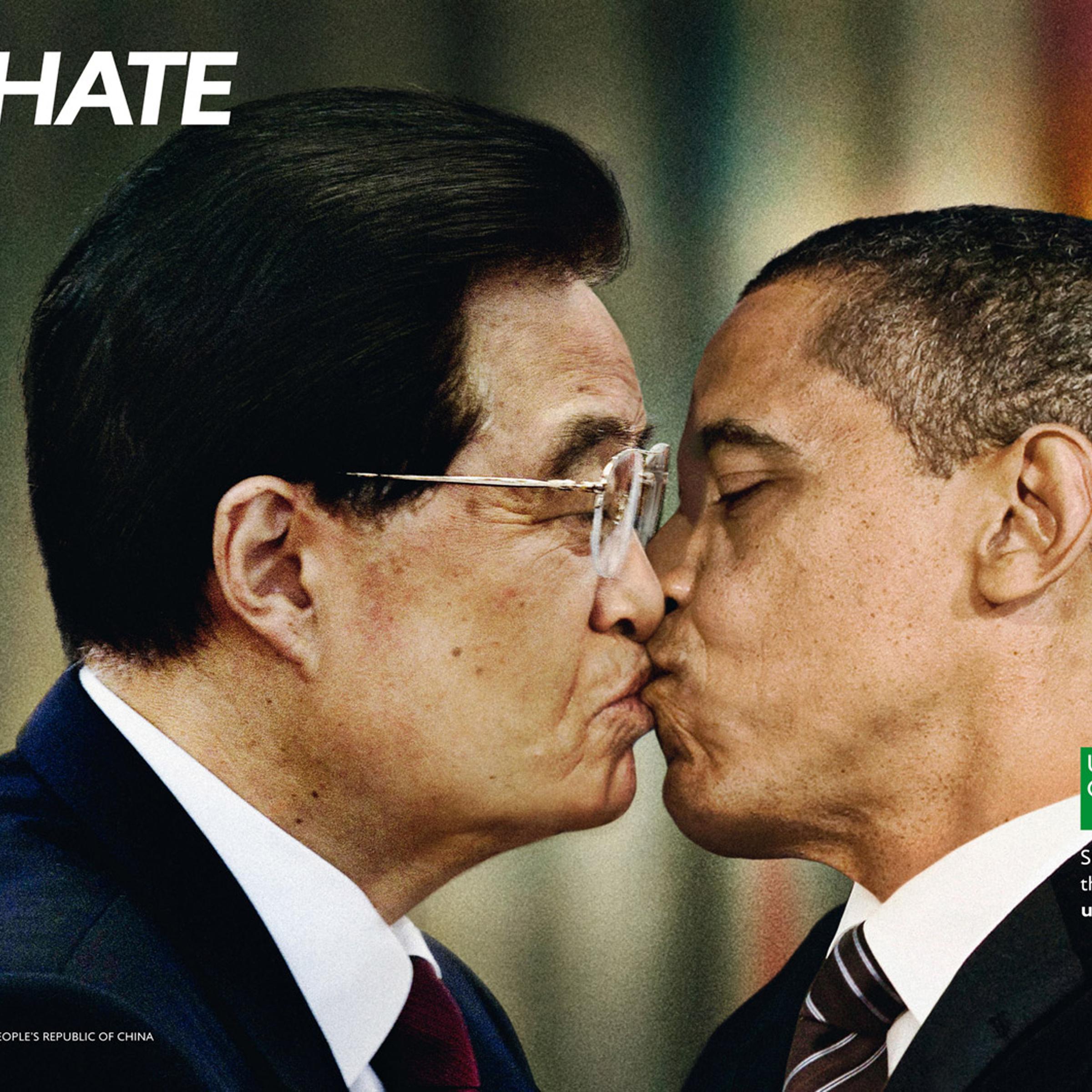 United Colors of Benetton's new ad campaign, featuring U.S. President Barack Obama and Leader of the People's Republic of China Hu Jintao.