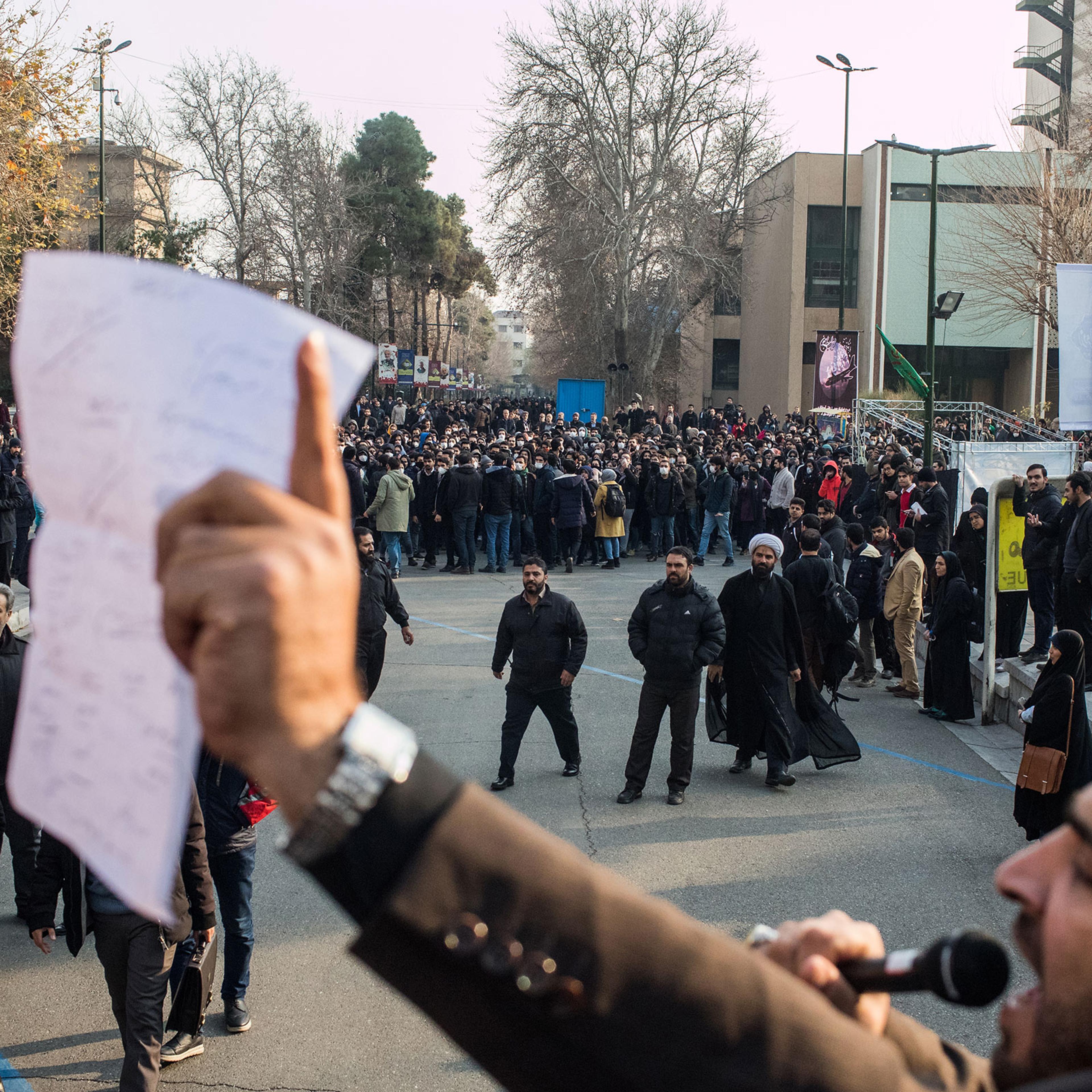 January 14, 2020 - Tehran, Iran: Students protest against the government at Tehran University at the same time when the pro-government students are holding a memorial for Major Gen. Qasem Soleimani in Tehran, Iran.