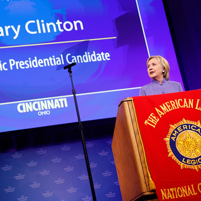 Democratic presidential nominee Hillary Clinton speaks at the American Legion Convention August 31, 2016 in Cincinnati, Ohio.