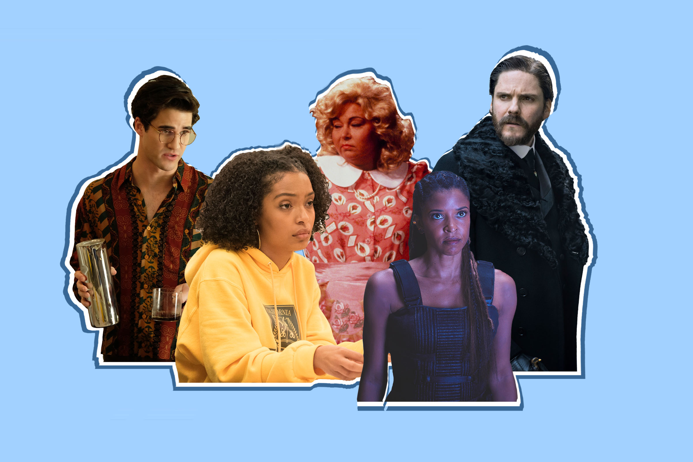From left you right: Versace: American Crime Story, Grown-ish, Roseanne, Altered Carbon, and The Alienist.