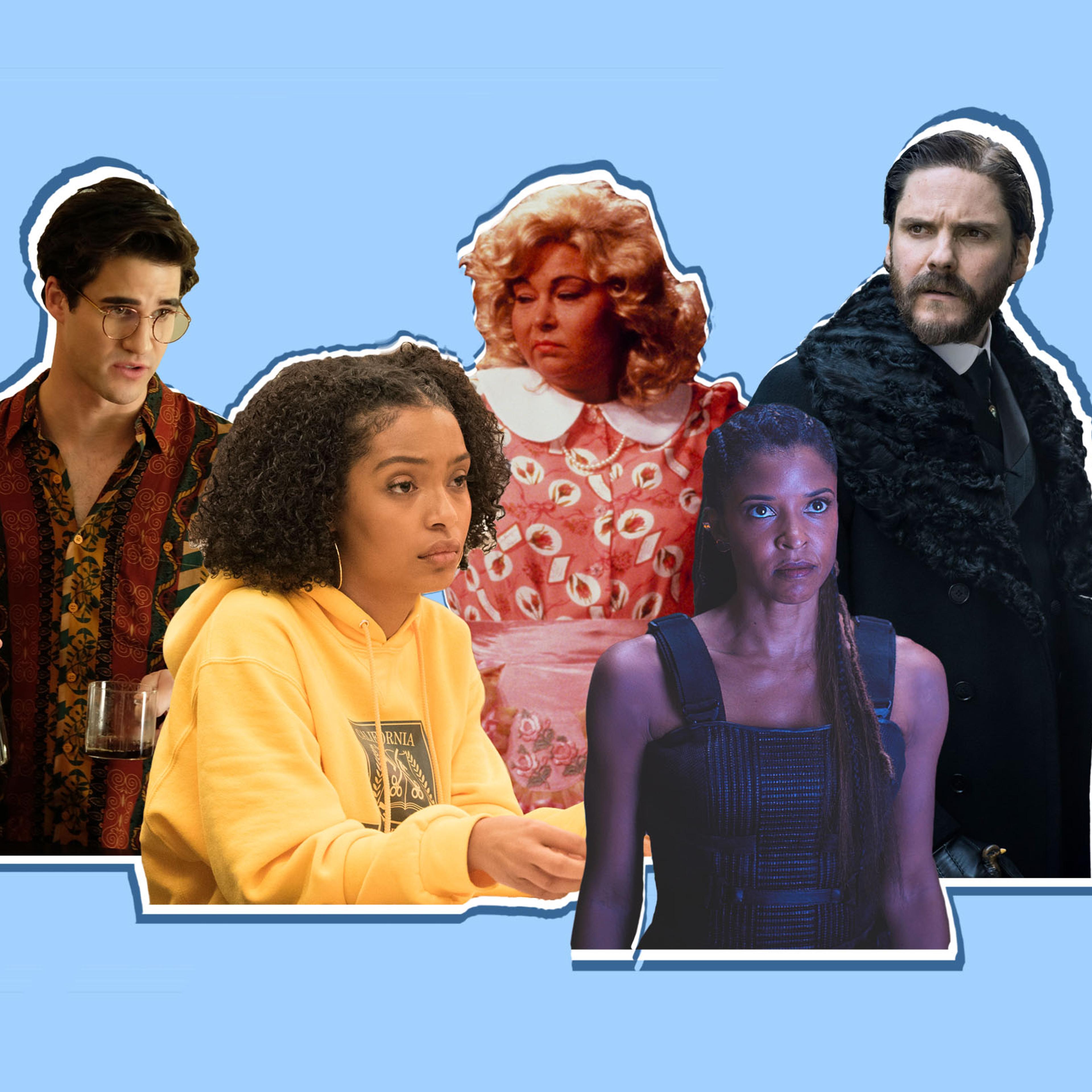 From left you right: Versace: American Crime Story, Grown-ish, Roseanne, Altered Carbon, and The Alienist.