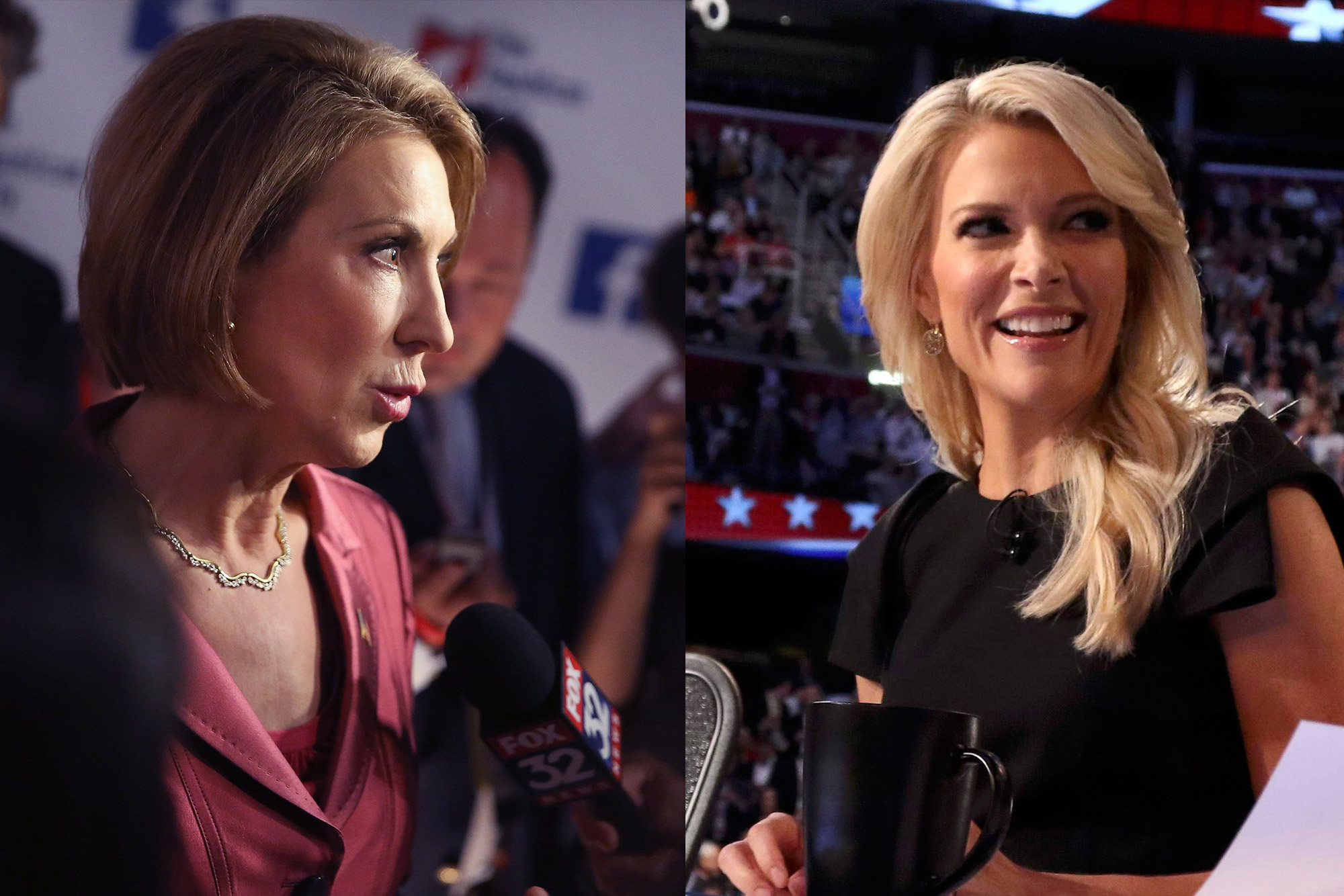 Carly Fiore and Megyn Kelly at Fox Republican Debate on Aug. 2015