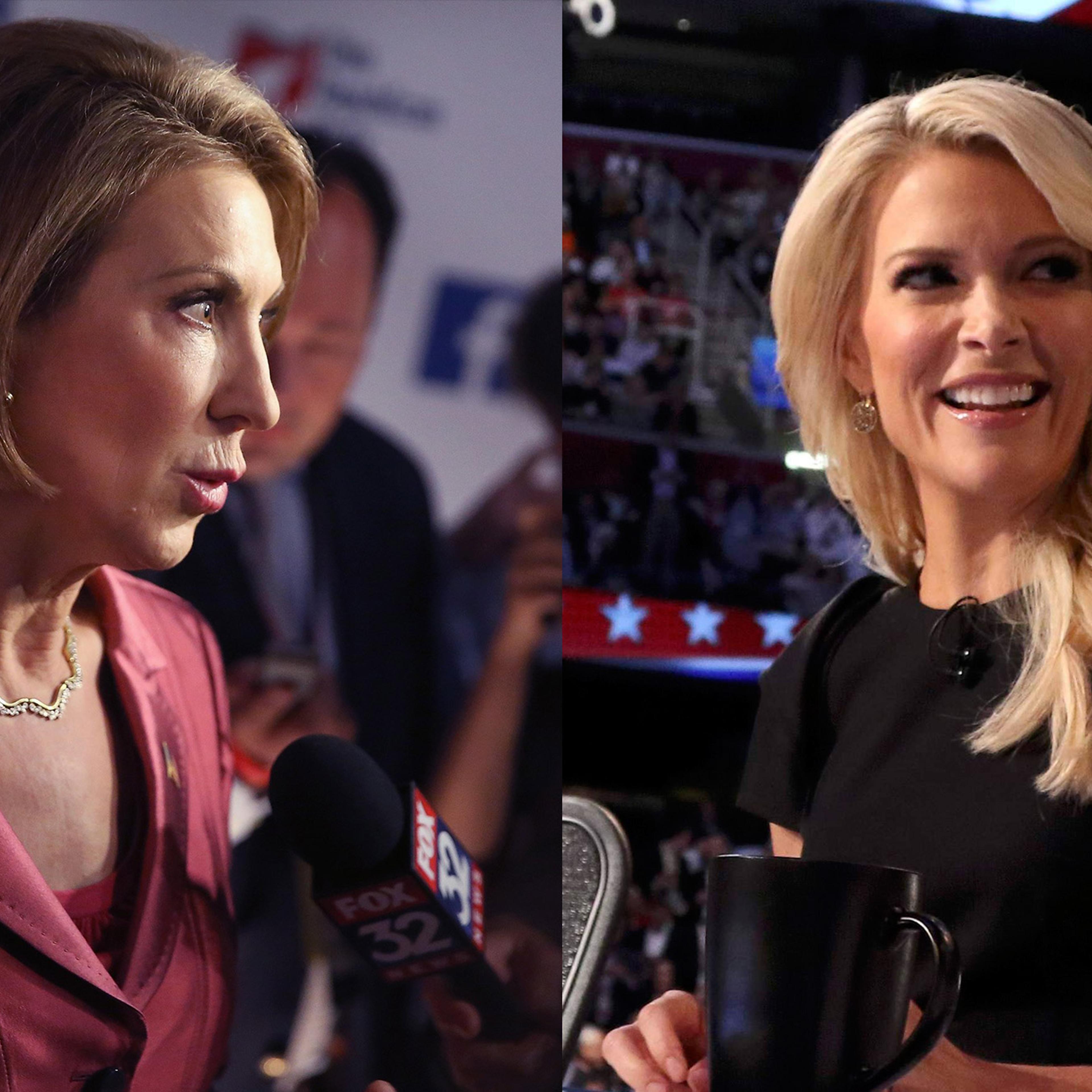Carly Fiore and Megyn Kelly at Fox Republican Debate on Aug. 2015