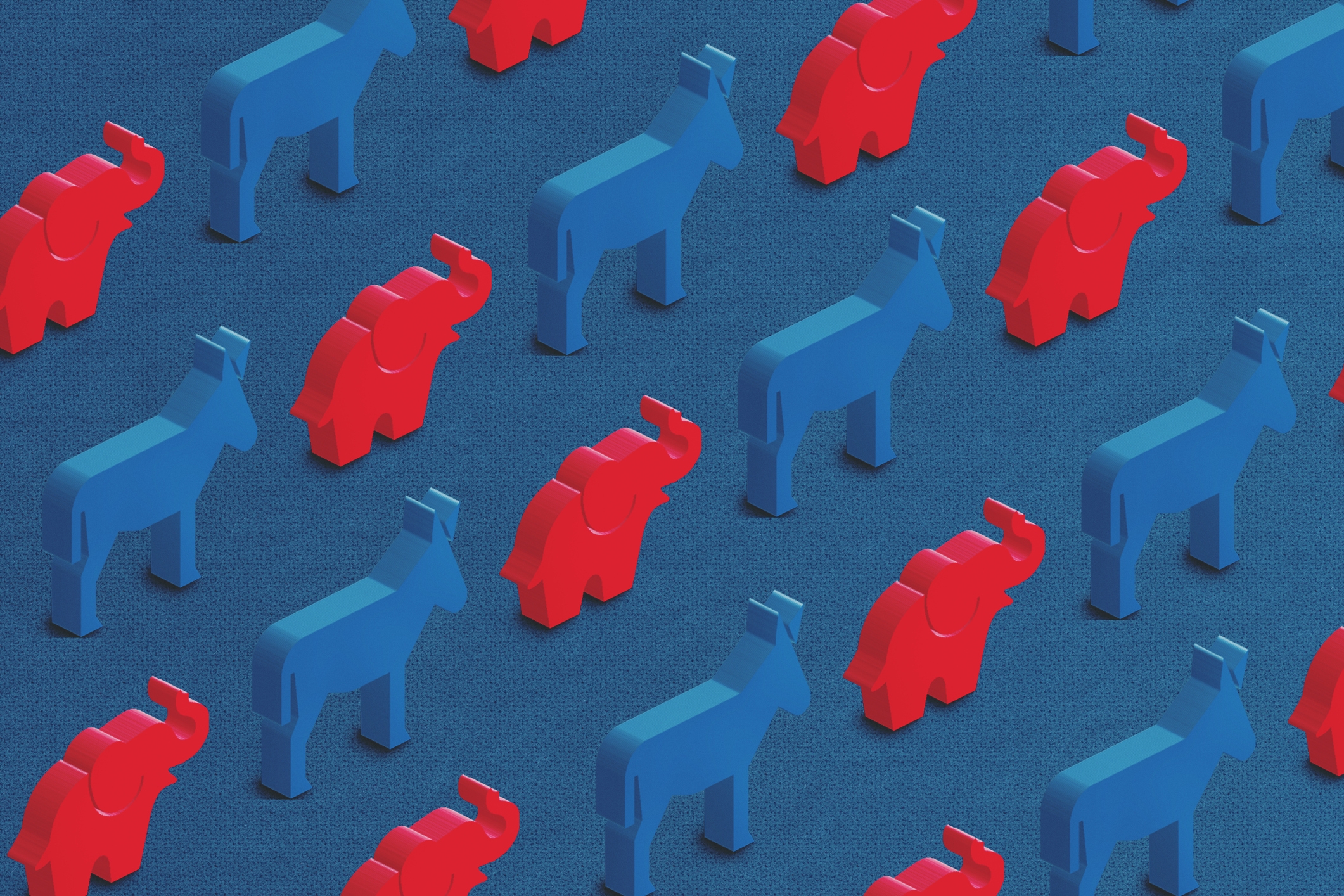Democratic Blue Donkey and Republican Red Elephant